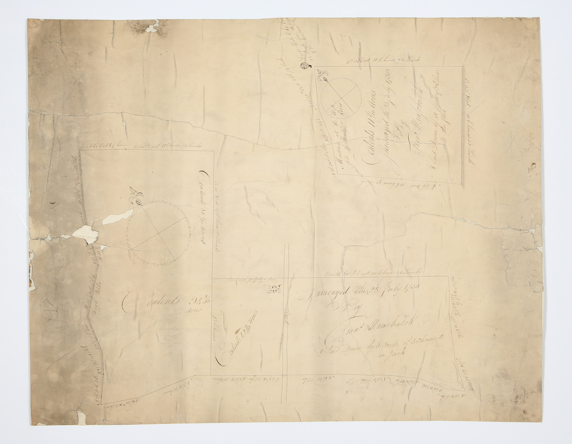 Lot image - MAERSCHALK, FRANCIS M.  Manuscript survey map dated 1750.
