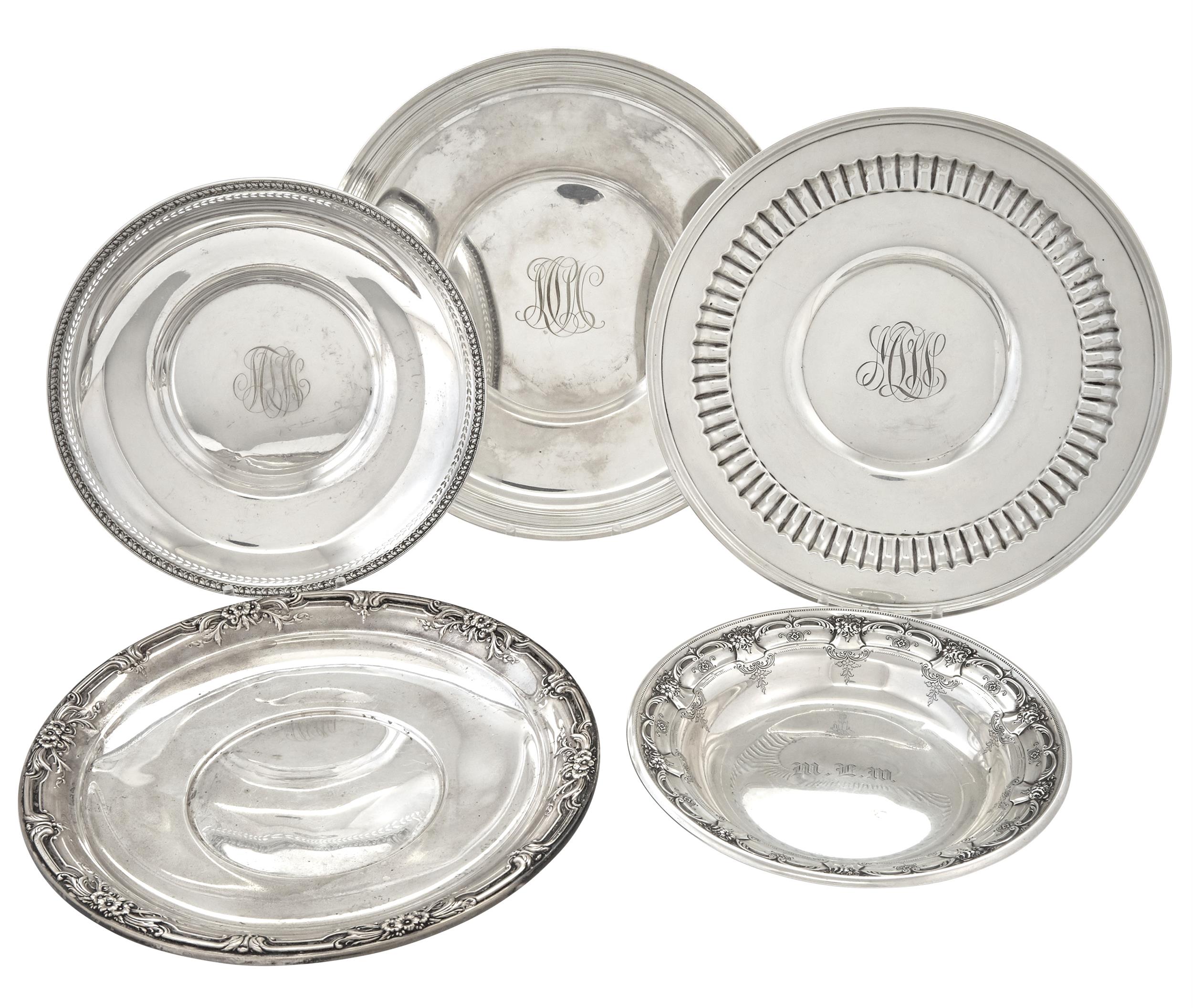 Lot image - Group of Five American Sterling Silver Dishes