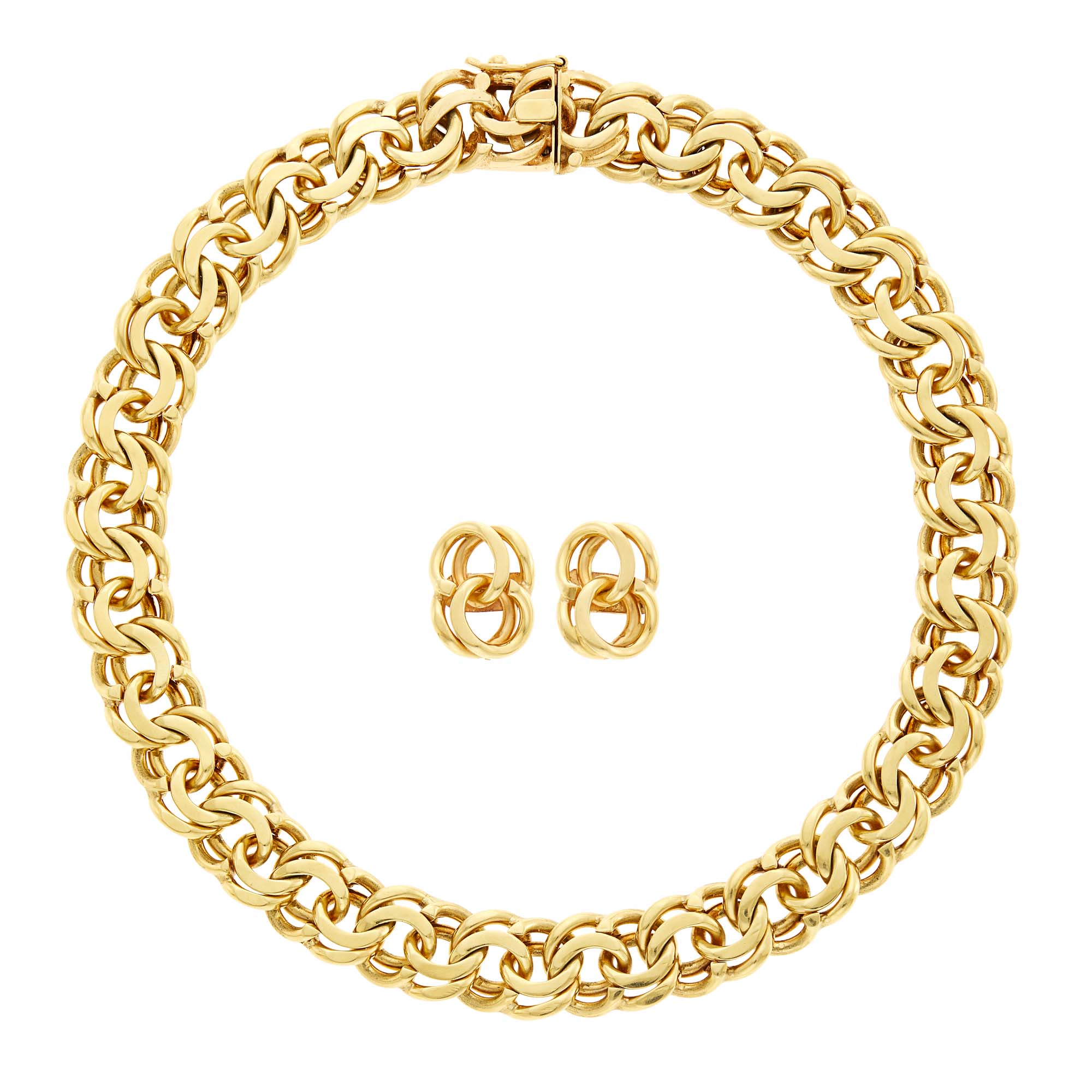 Lot image - Gold Curb Link Necklace and Pair of Earrings