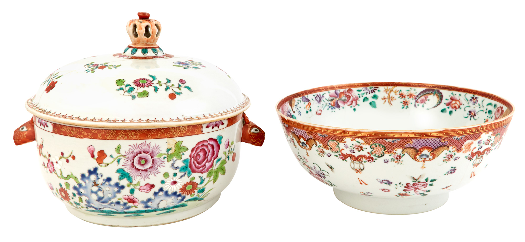 Lot image - Chinese Export Porcelain Famille Rose Circular Tureen and a Cover