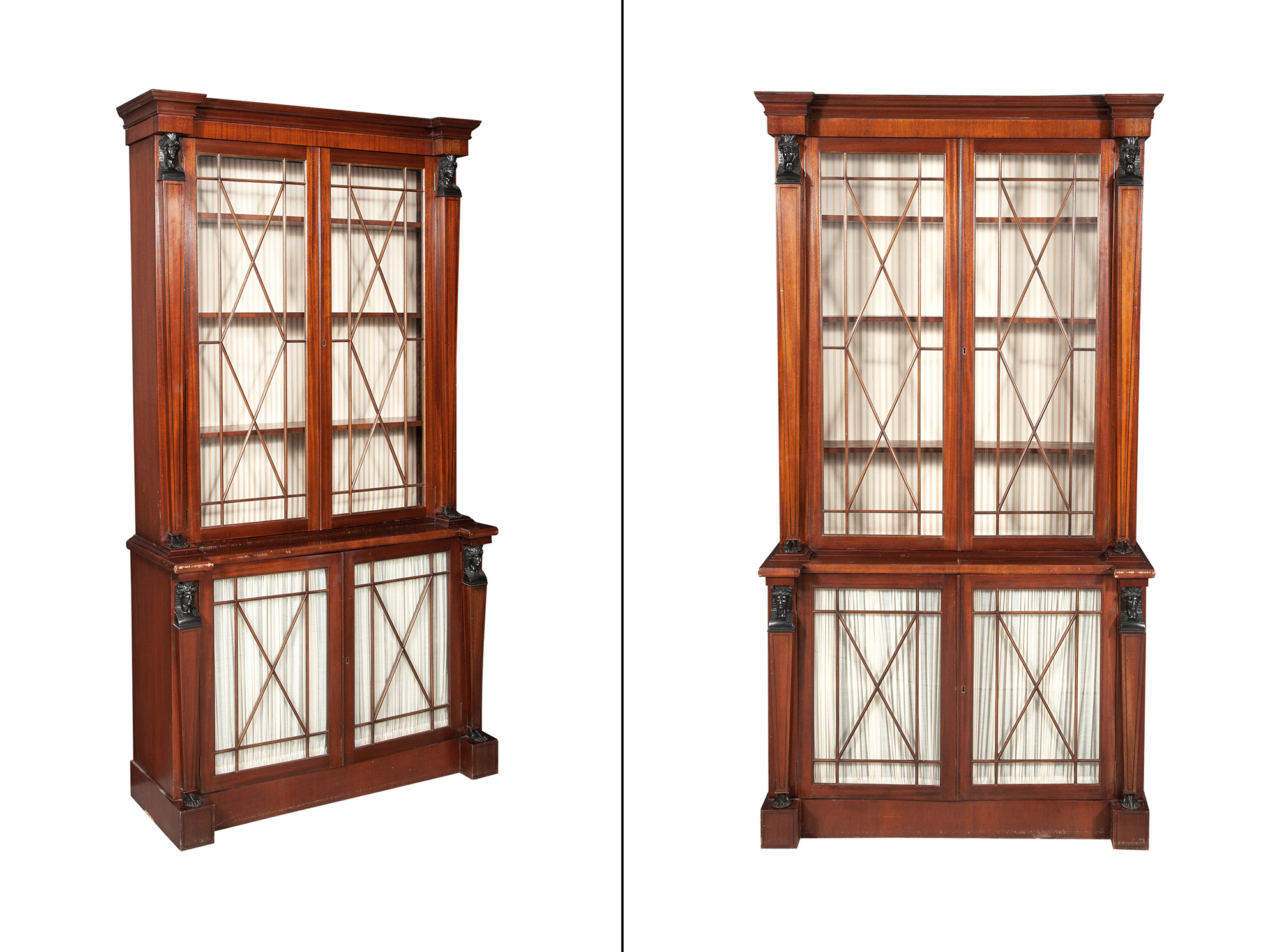 Lot image - Pair of Regency Style Mahogany and Part-Ebonized Bookcases