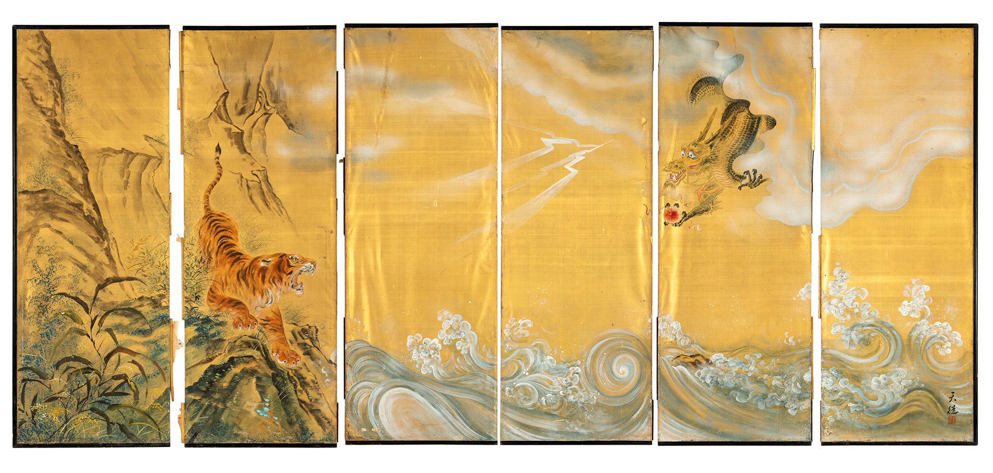 Lot image - A Japanese Six-Panel Byobu Screen