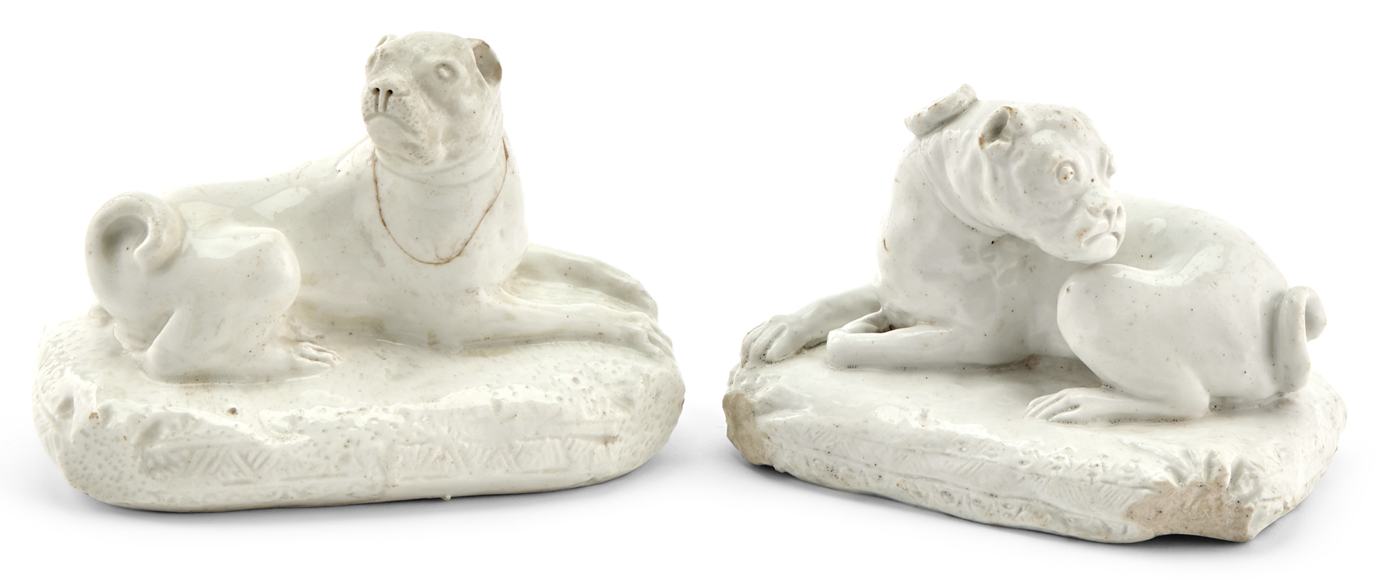 Lot image - Associated Pair of Bow Porcelain Pug Dogs