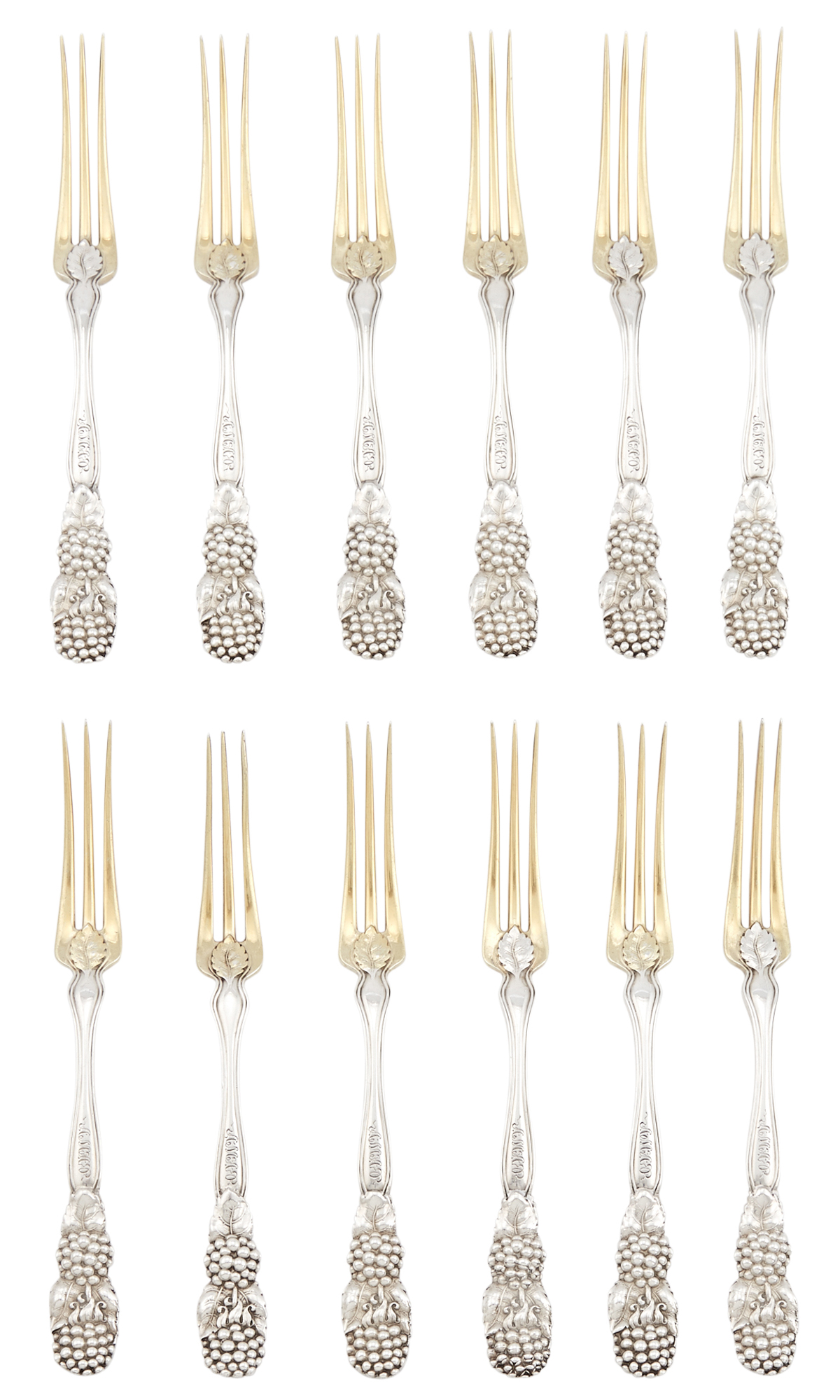 Lot image - Set of Twelve Tiffany & Co. Sterling Silver and Partial Gilt Blackberry