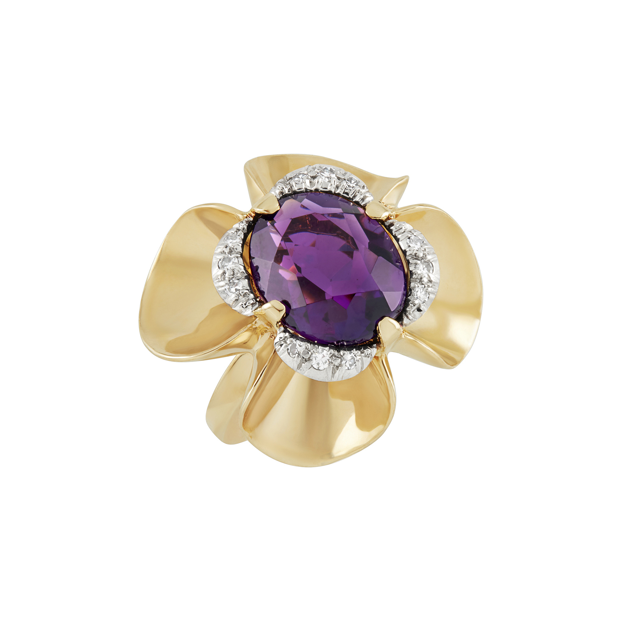 Lot image - Retro Gold, Palladium, Amethyst and Diamond Ring, Tiffany & Co.
