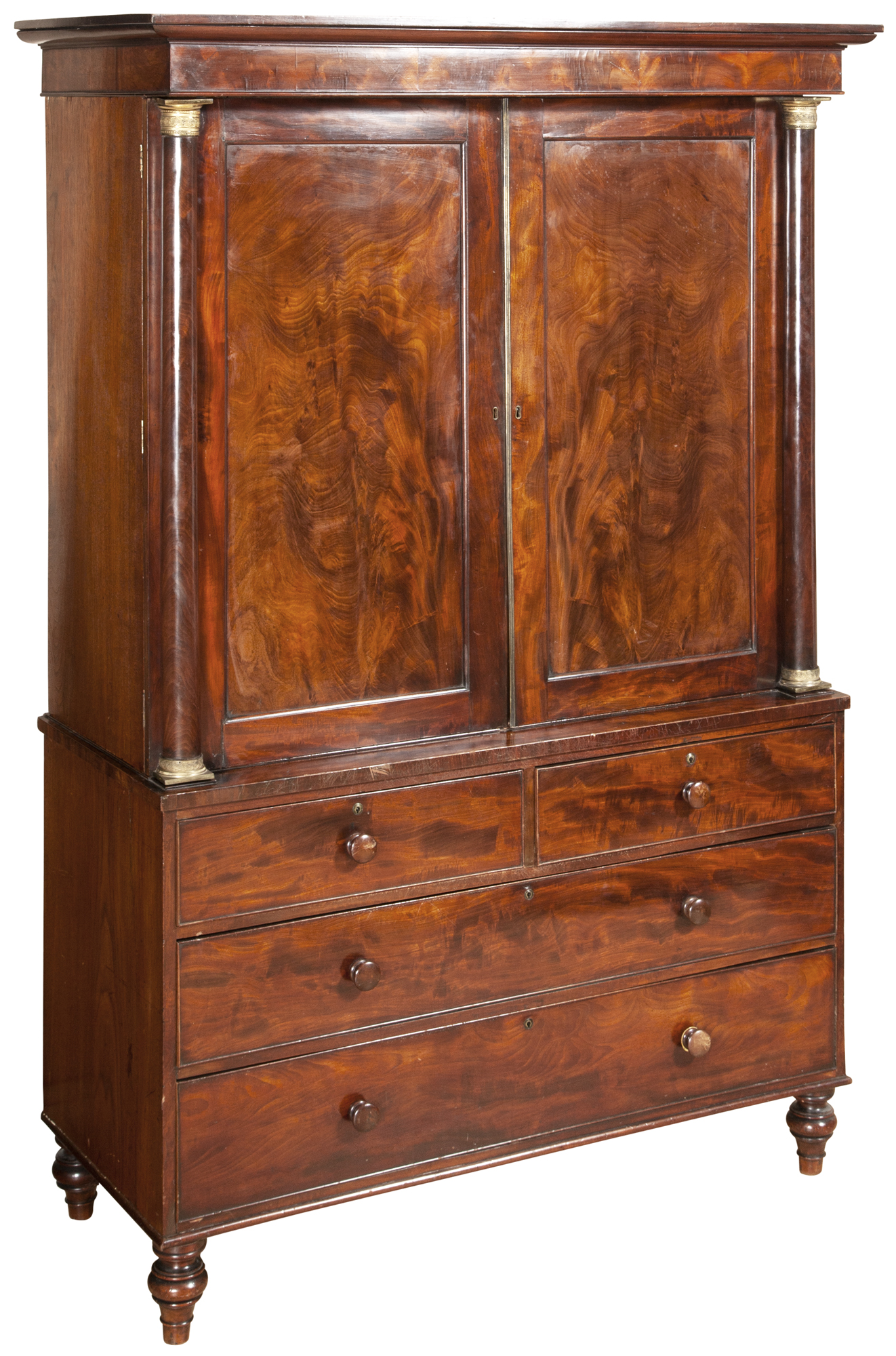 Lot image - William IV Mahogany and Gilt-Metal Mounted Clothes-Press