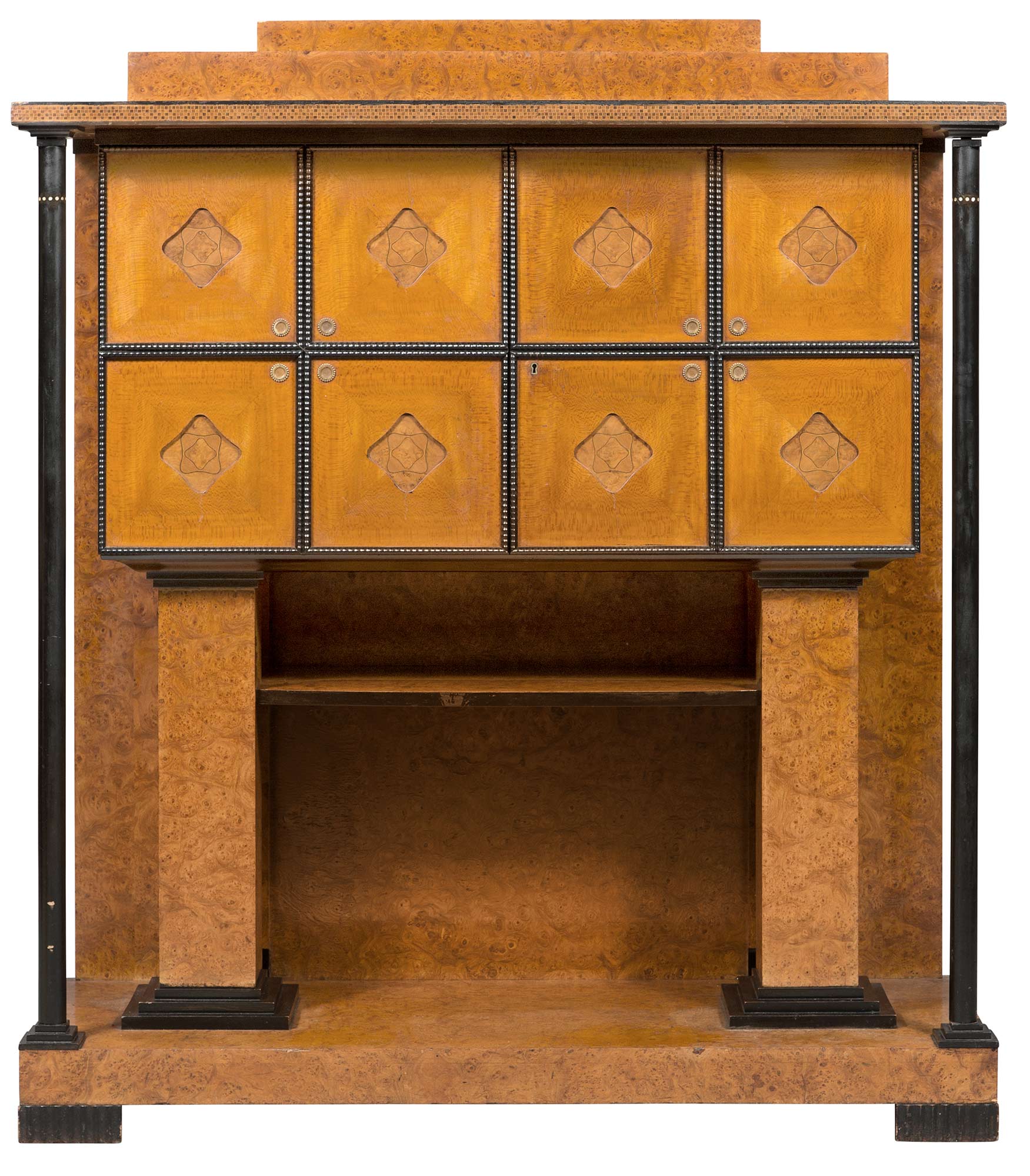 Lot image - Joseph Maria Olbrich and Julius Glückert Vienna Secession Burrwood, Ebonized Maple and Mahogany Cabinet with Mother-of-Pearl Inlay