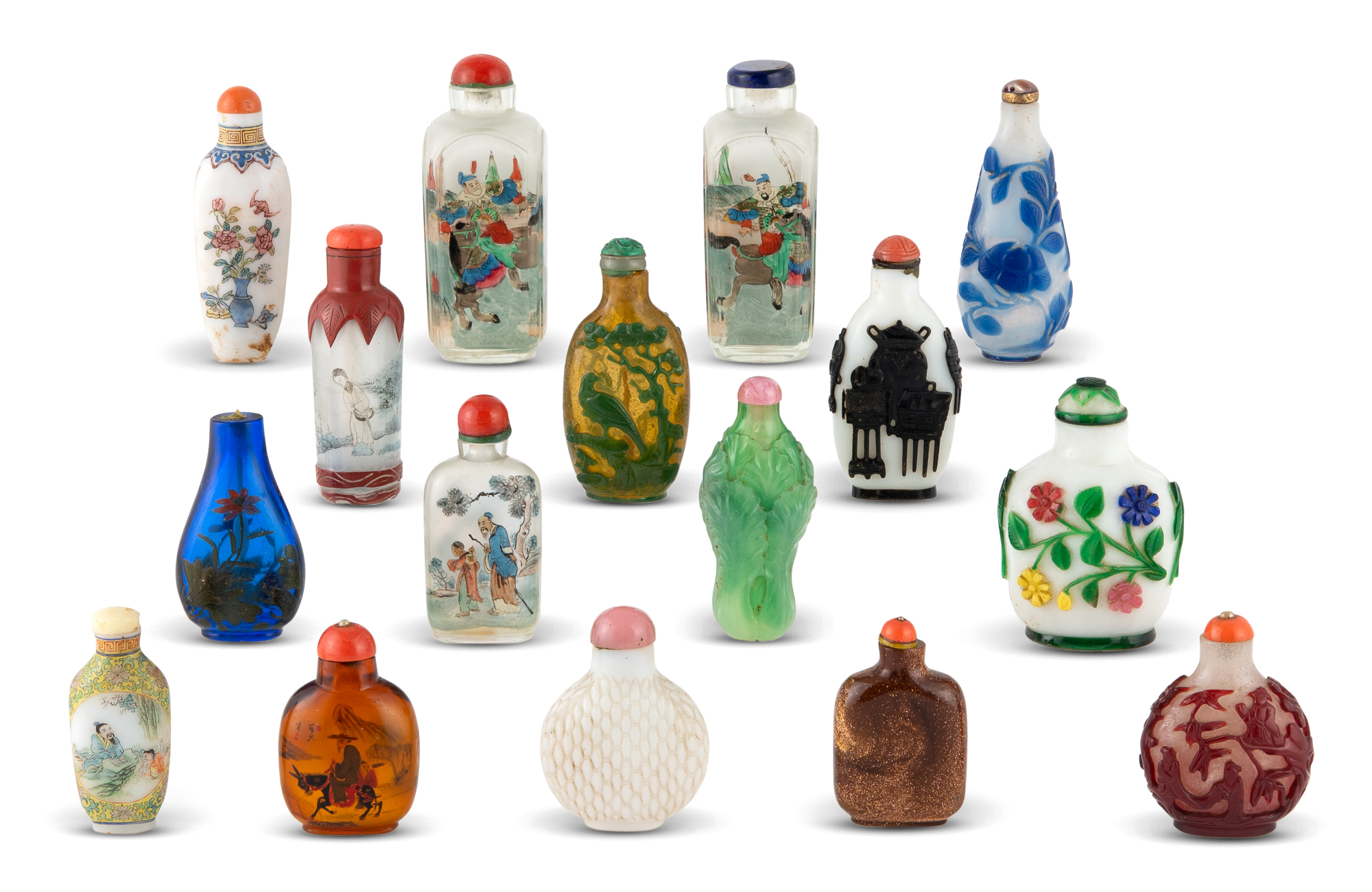 Lot image - A Group of Sixteen Chinese Glass Snuff Bottles