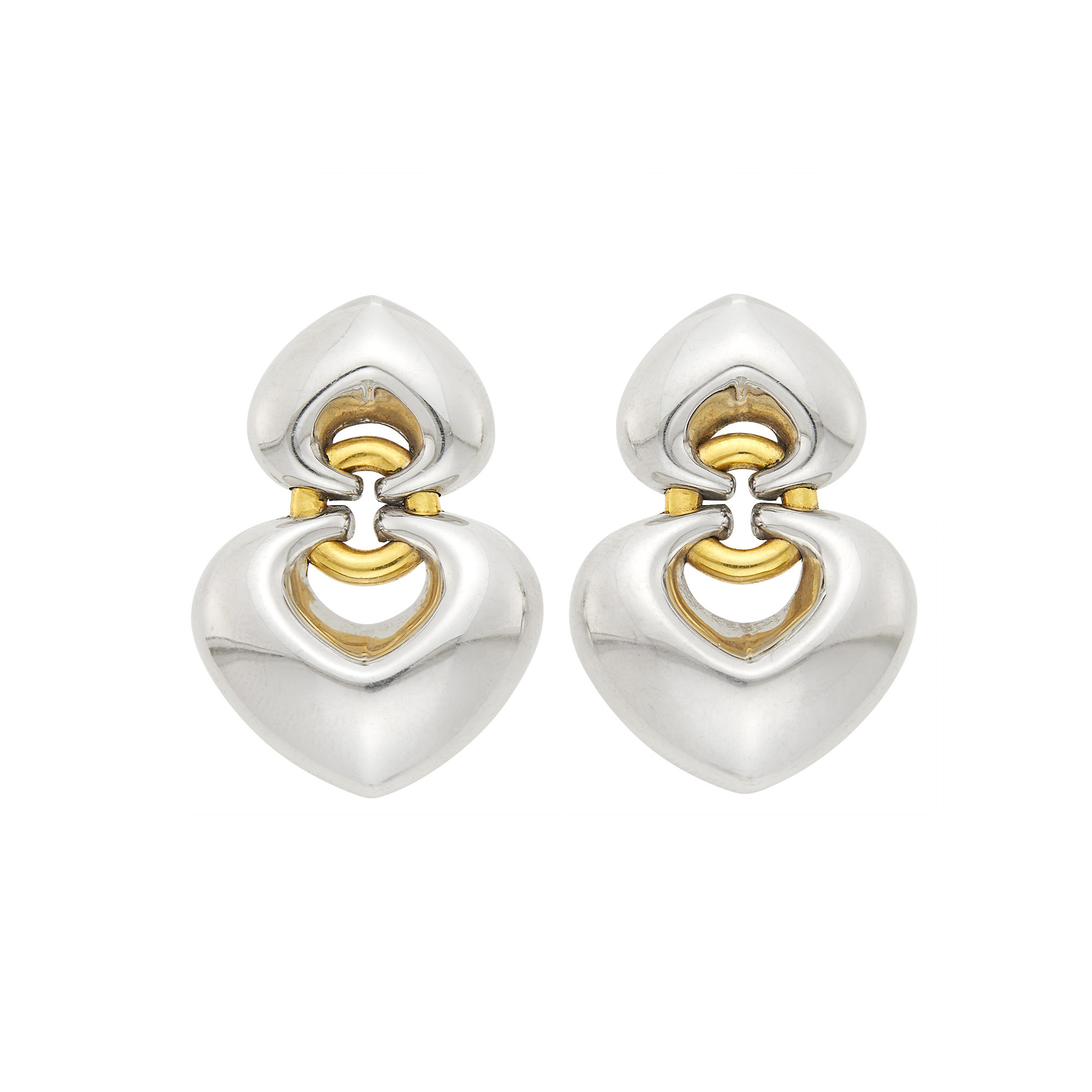 Lot image - Bulgari Pair of Two-Color Gold Doppio Cuore Earrings
