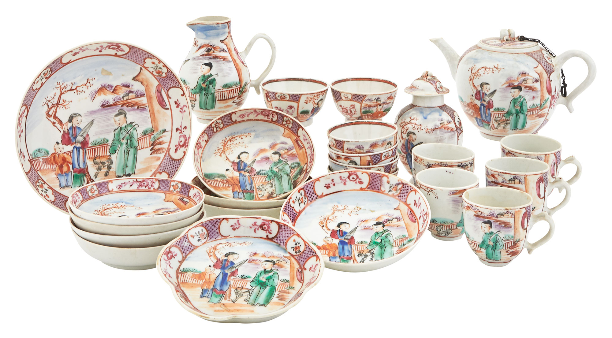 Lot image - Chinese Export Porcelain Famille Rose Diminutive Partial Tea and Coffee Service