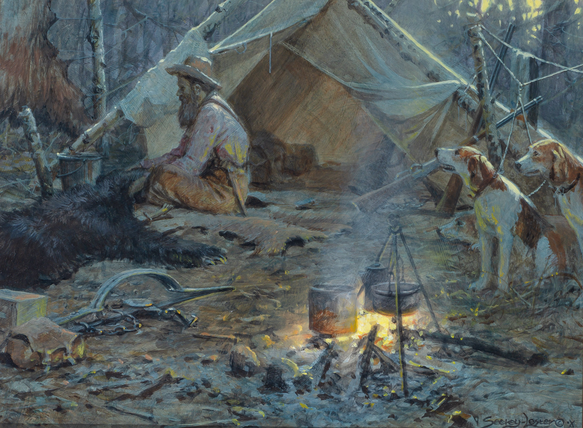 Lot image - SEEREY-LESTER, JOHN  Original painting titled The Bear-Slayer.