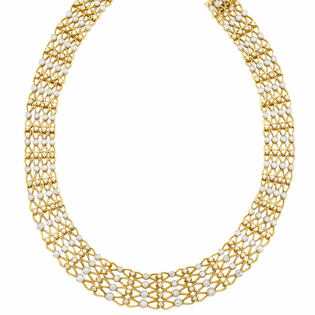 Lot image - Gold, Platinum and Diamond 'Lace' Necklace, Tiffany & Co.