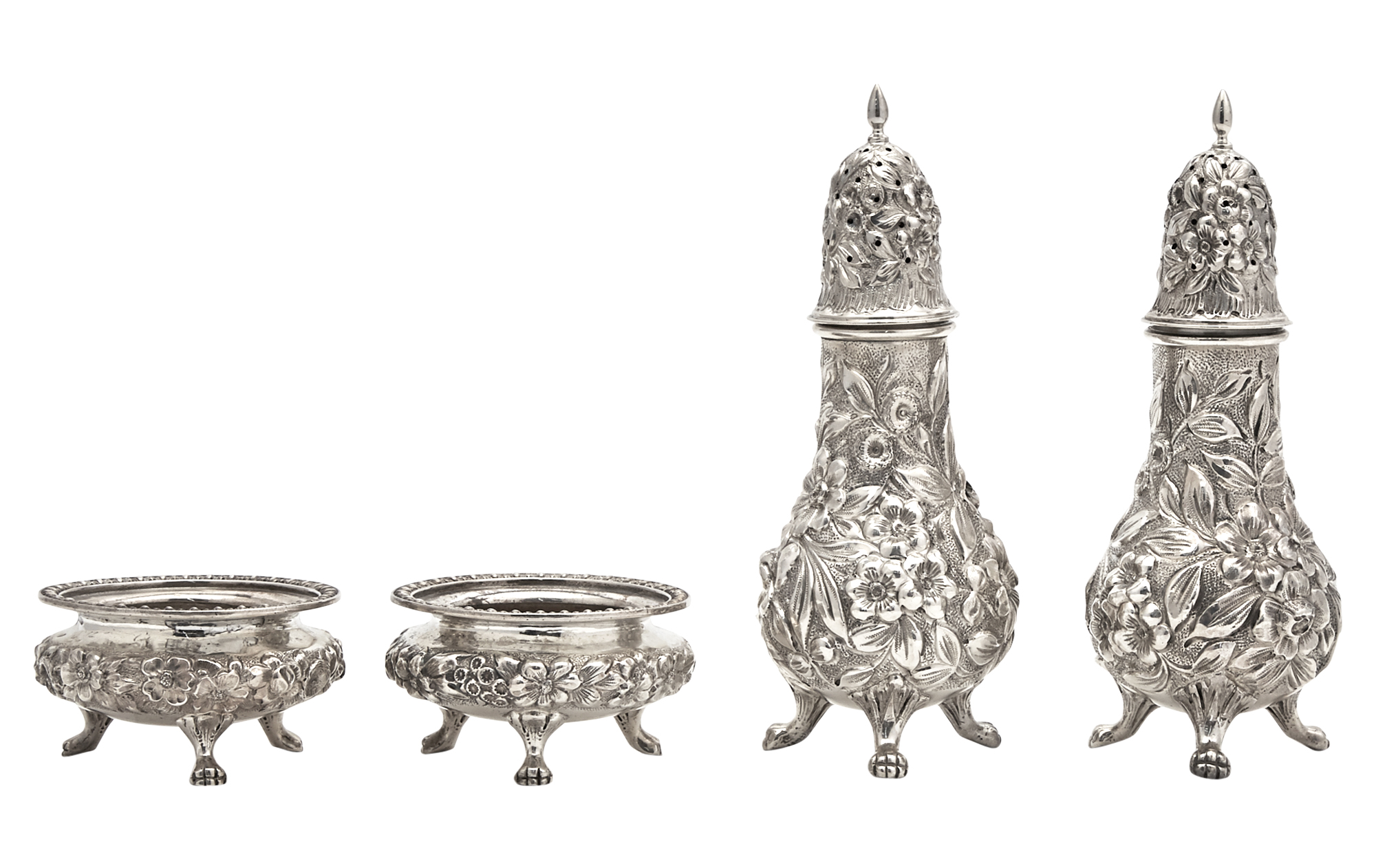 Lot image - Mauser Sterling Silver Four-Piece Salt and Pepper Set