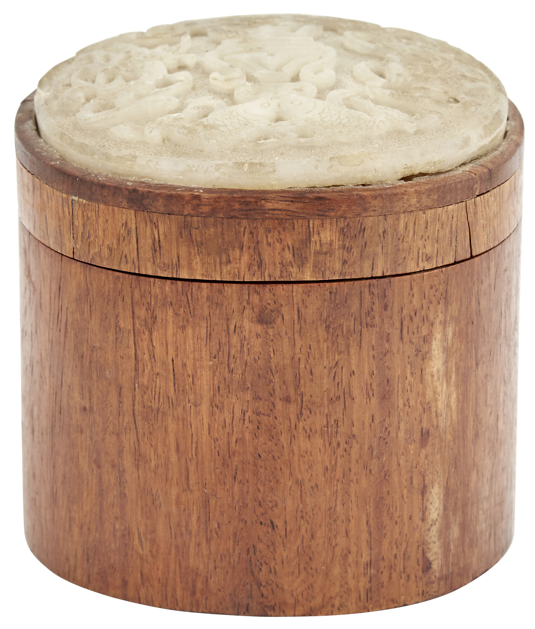 Lot image - A Chinese Hardwood Box with Carved Jade Cover