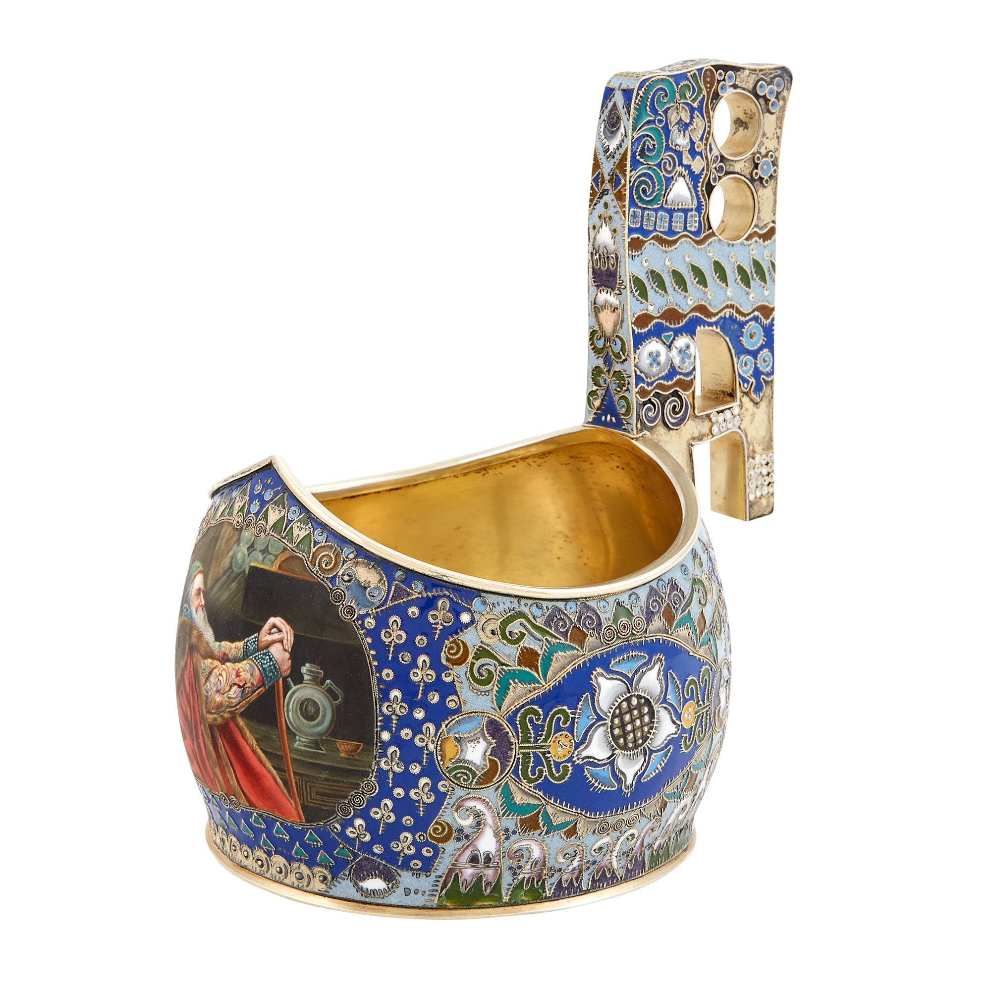 Lot image - Fabergé Silver-Gilt, Cloisonné and En Plein Enamel Kovsh