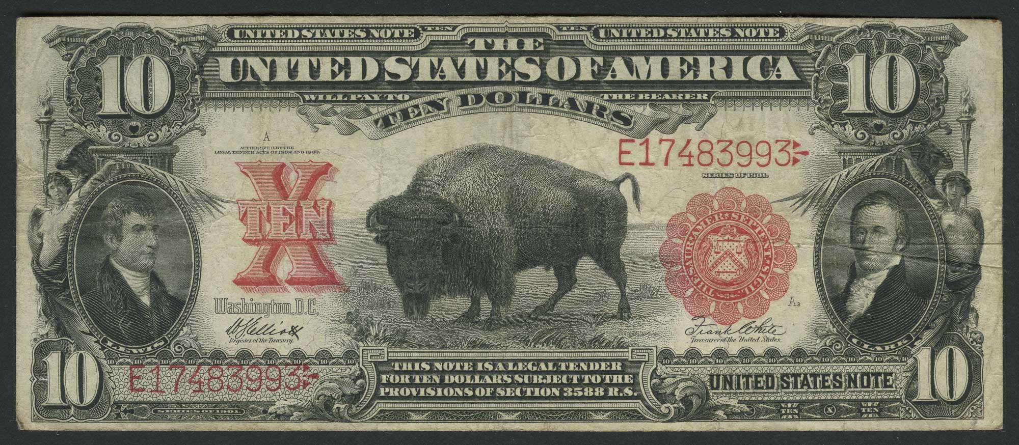 Lot image - United States $10 Legal Tender 1901 Buffalo, Fr. 121