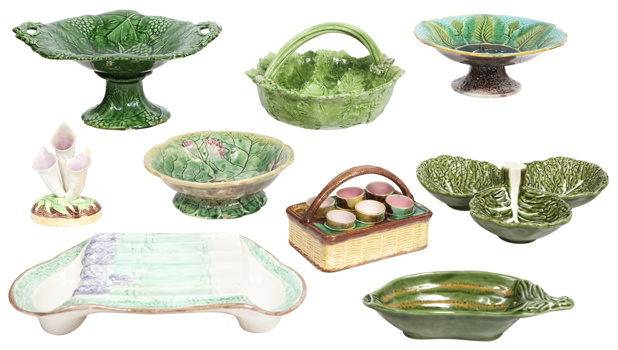 Lot image - Group of Majolica and Glazed Pottery Articles