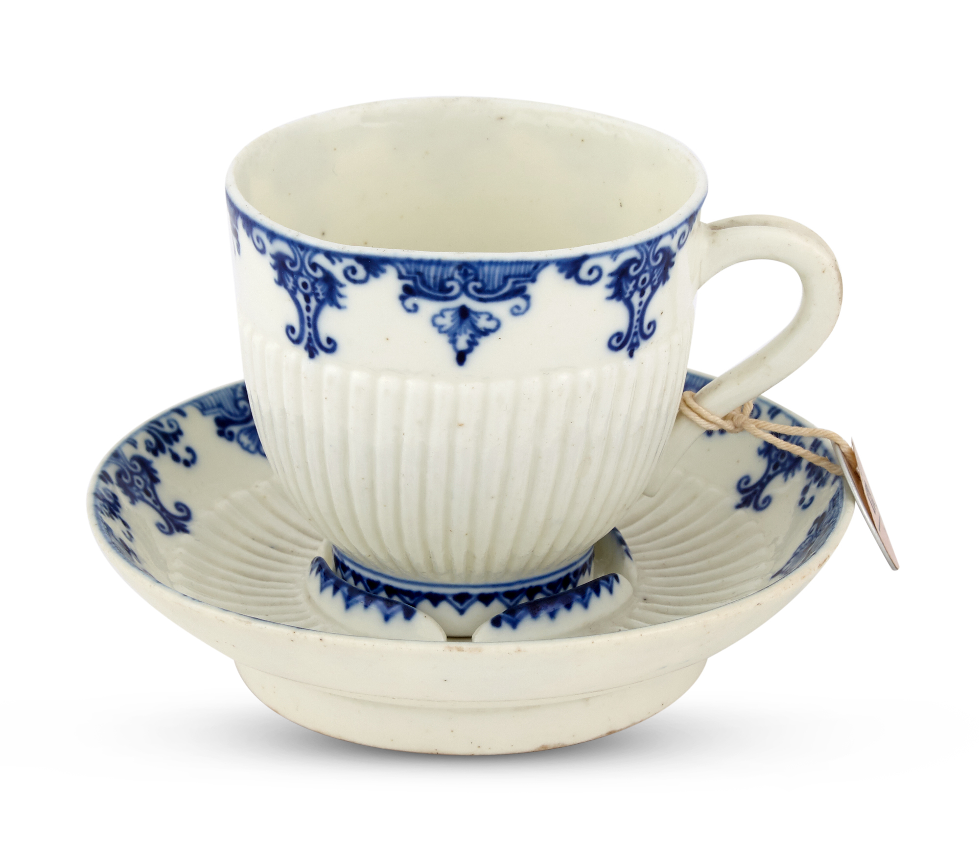 Lot image - Saint Cloud Porcelain Blue and White Cup and Trembleuse Saucer (Tasse Trembleuse et Soucoupe)