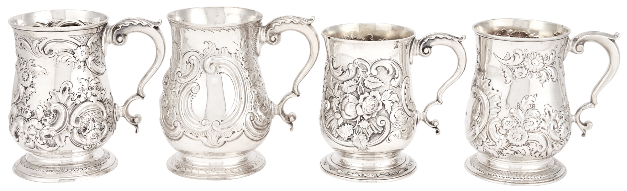 Lot image - Four George III Sterling Silver Mugs