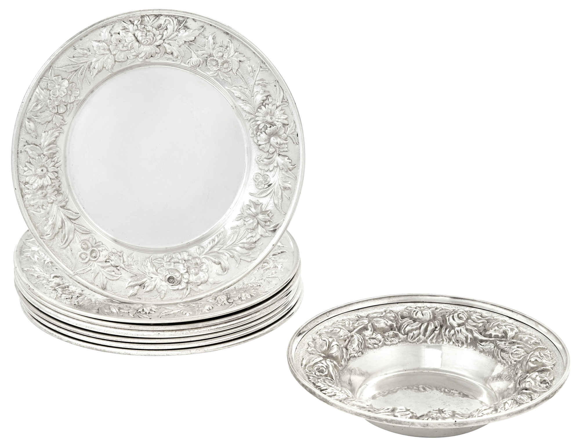 Lot image - Set of Eight S. Kirk & Son Sterling Silver Bread Plates