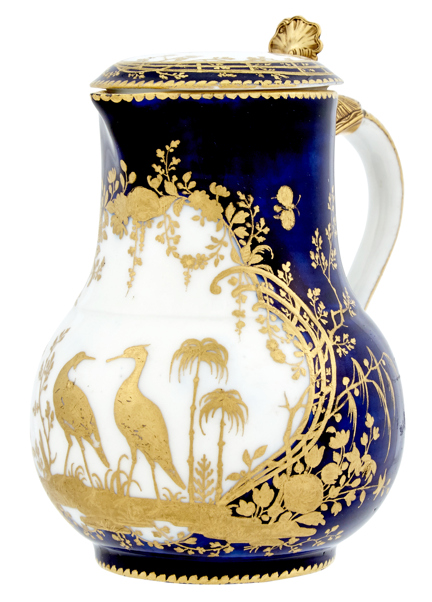 Lot image - Gold-Mounted Vincennes Bleu Lapis Jug and Hinged Cover (Pot a lEau Tourne, 3eme Grandeur)