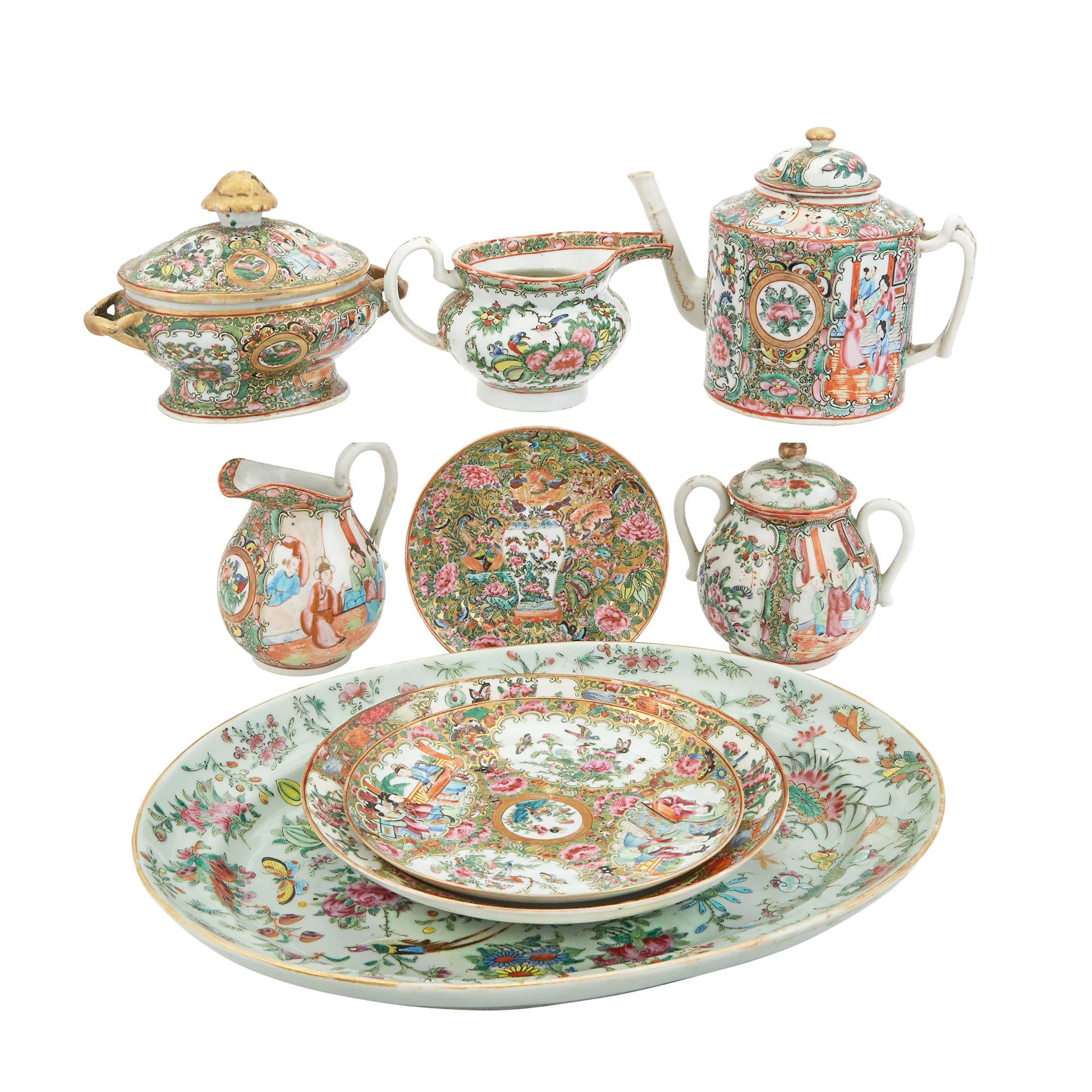 Lot image - Group of Canton Rose Medallion Porcelain Articles