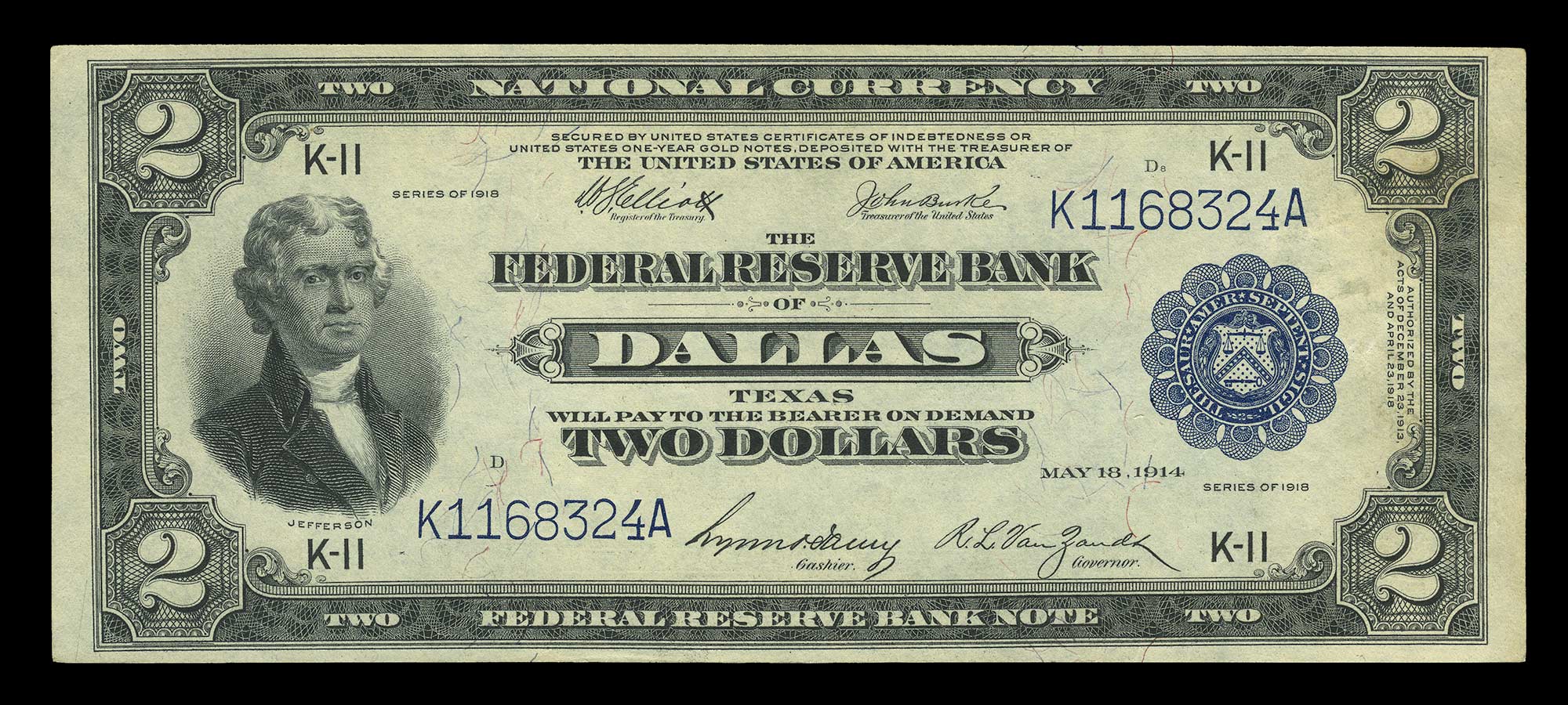 Lot image - United States 1918 $2 Federal Reserve Bank Note, Fr. 777