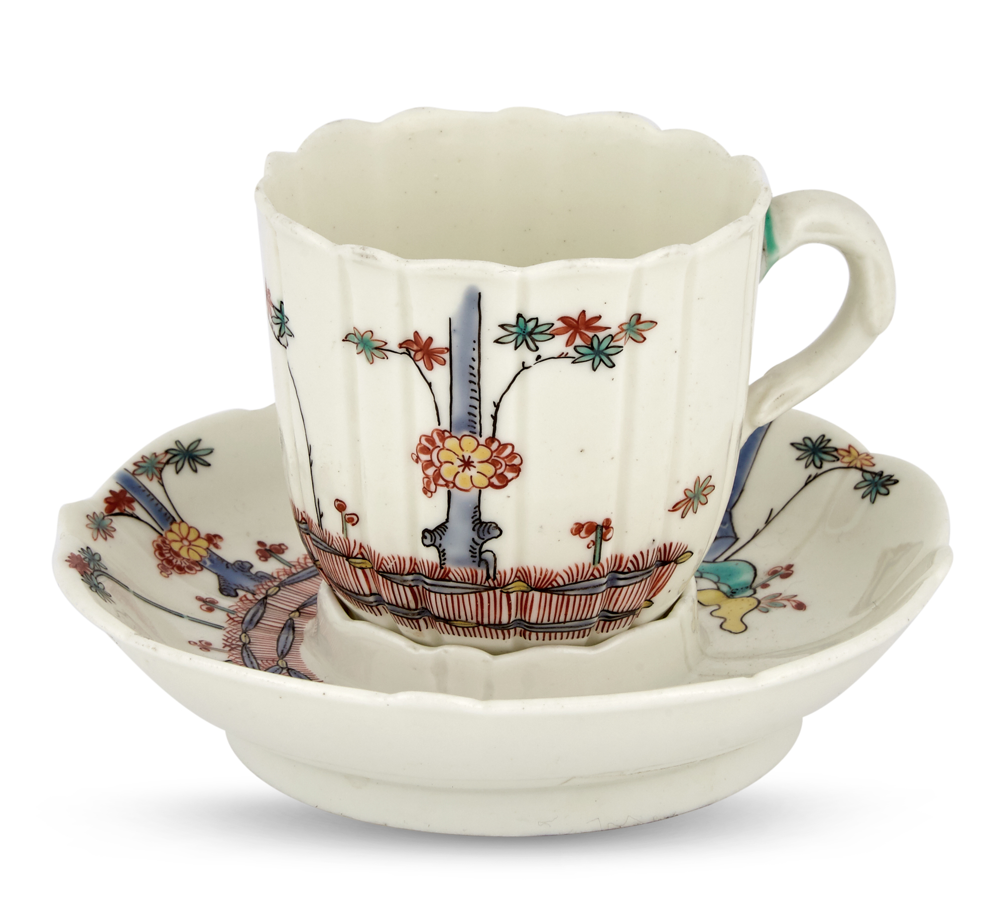 Lot image - Saint Cloud Porcelain Lobed Cup and Trembleuse Saucer