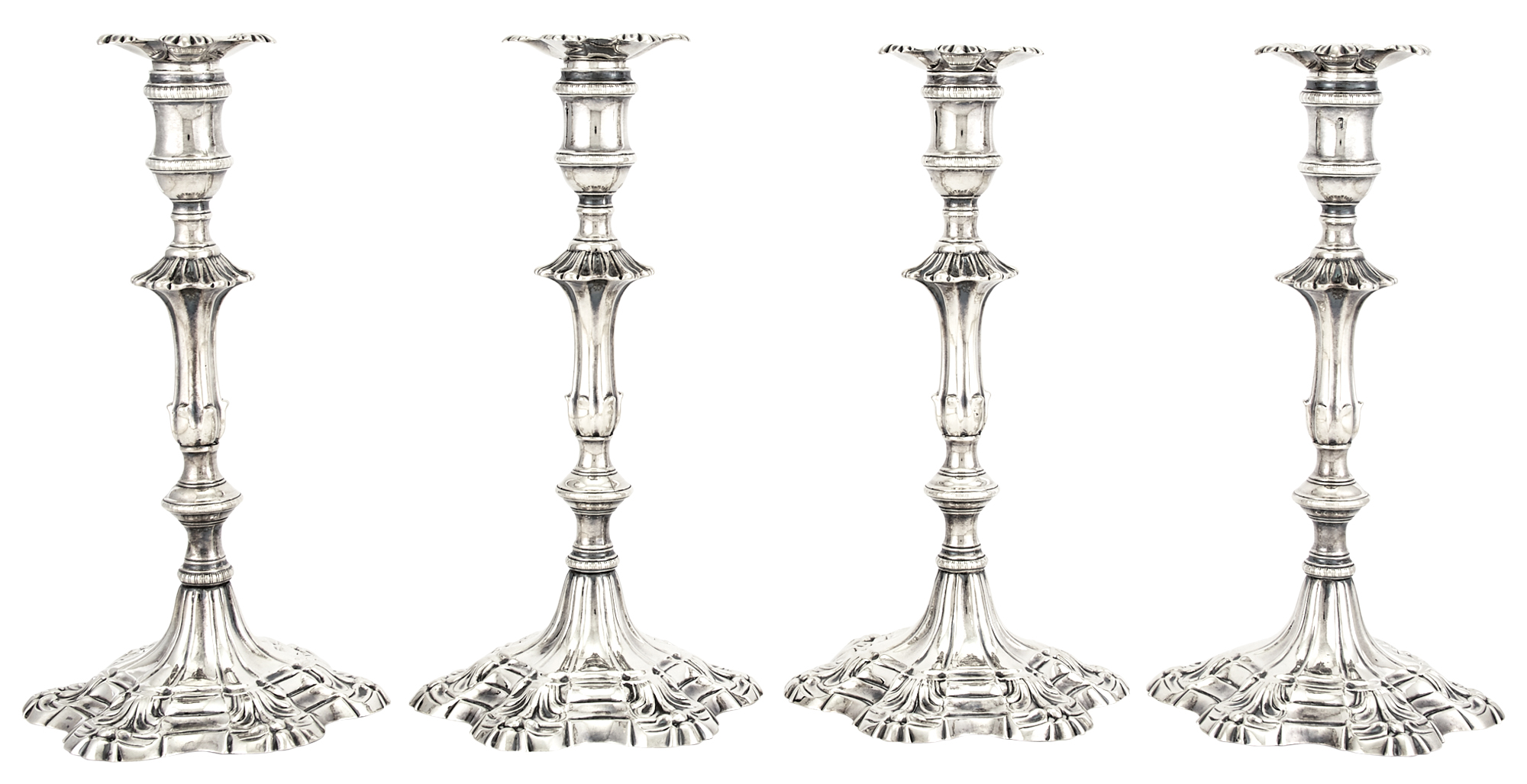 Lot image - Set of Four George II Sterling Silver Candlesticks