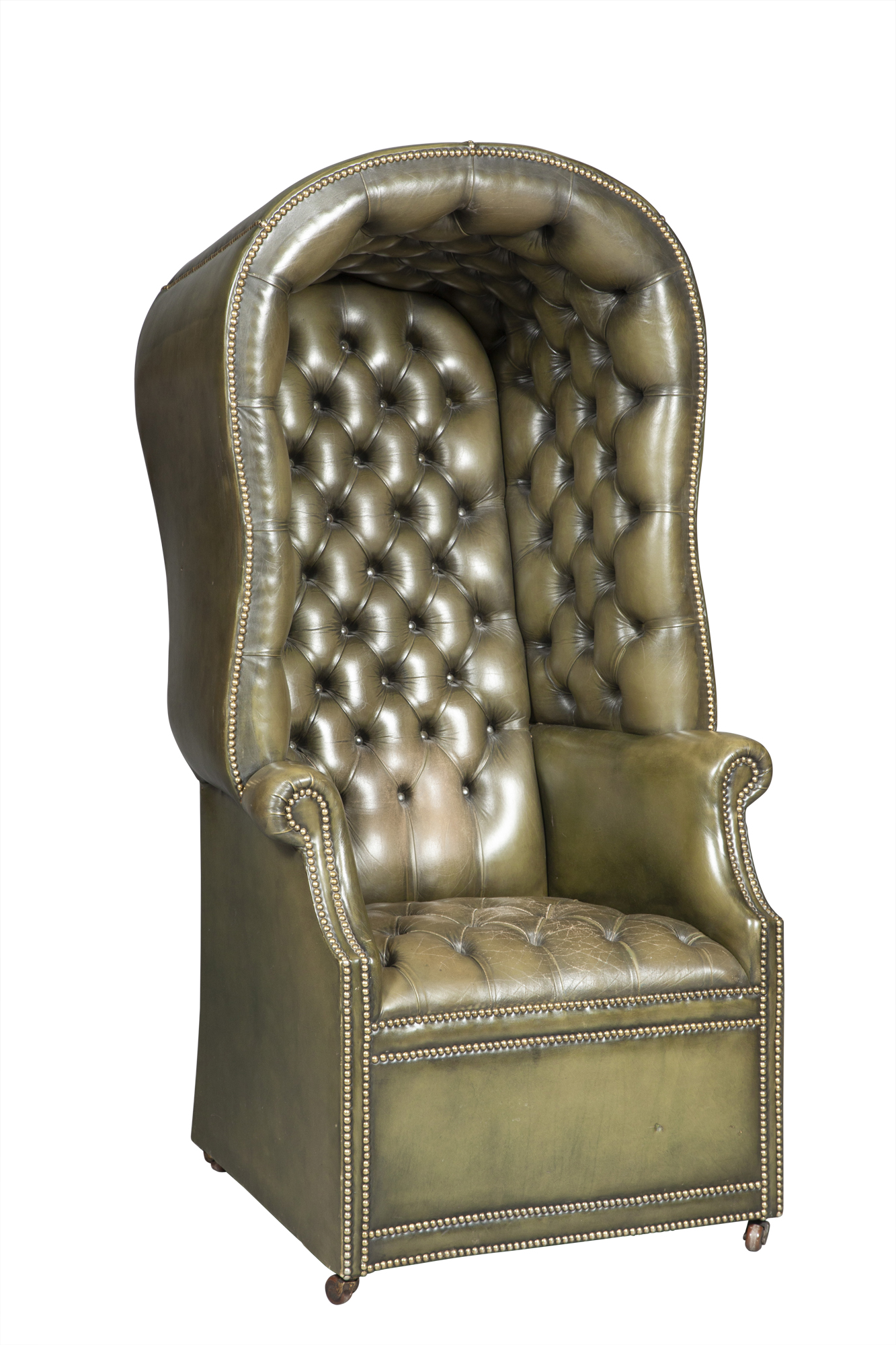 Lot image - Green Tufted-Leather Porters Chair