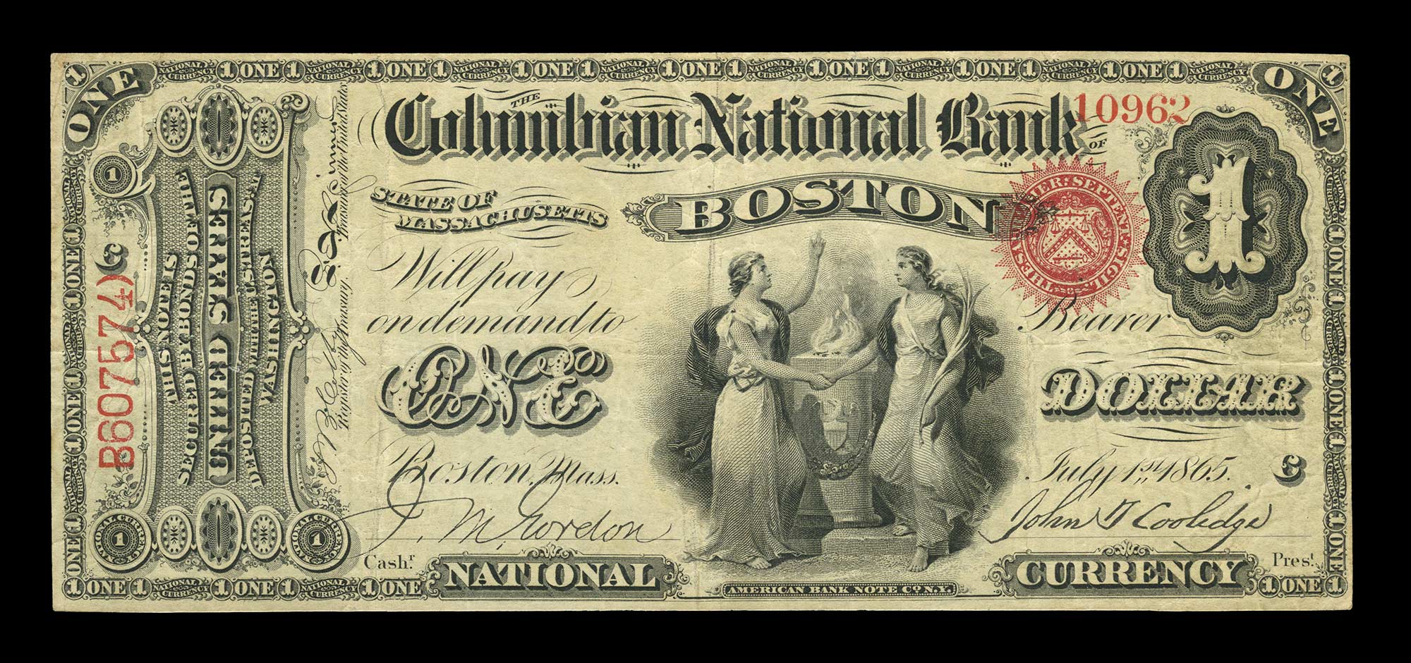 Lot image - United States $1 National Bank Note 1st Charter, Fr. 380a