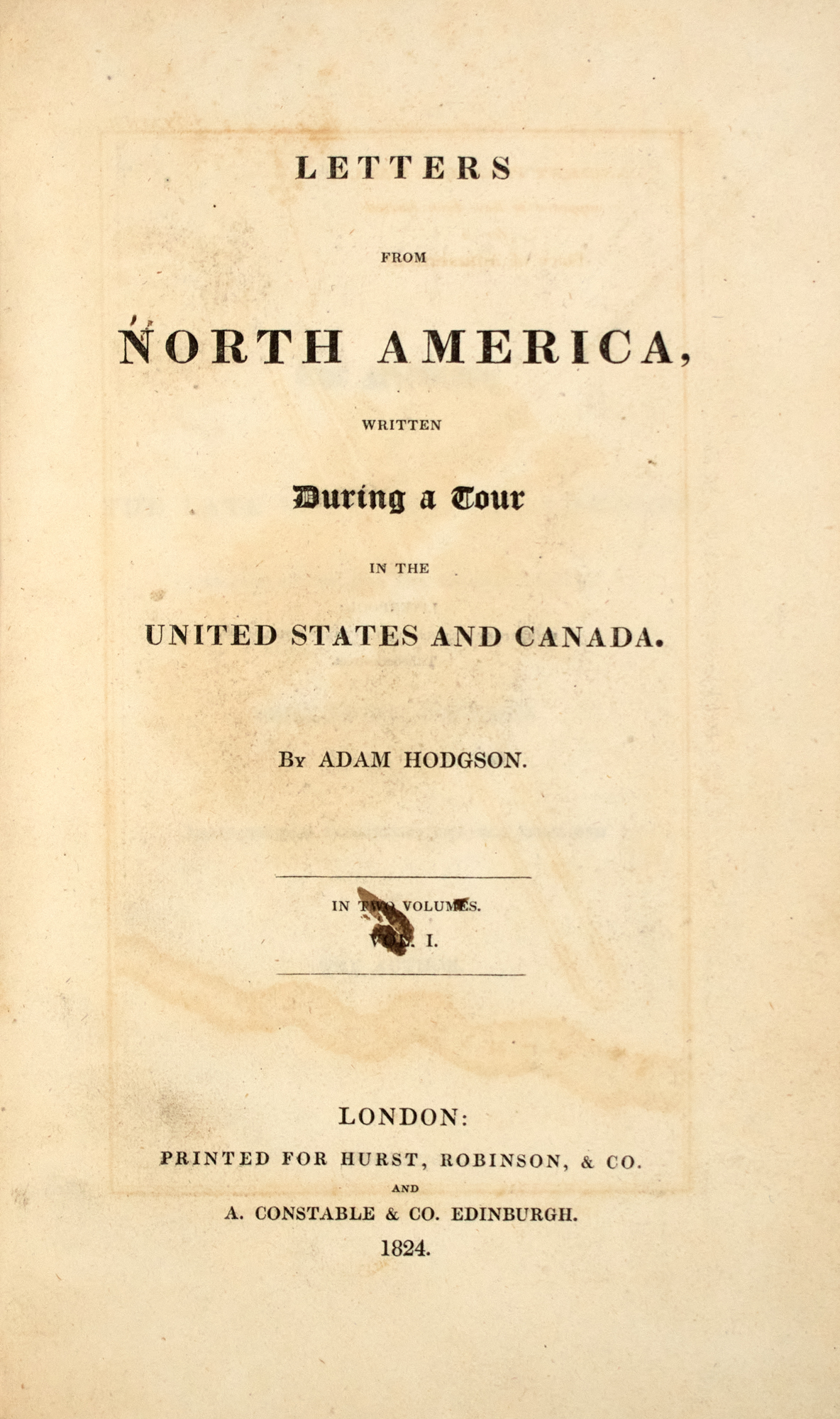 Lot image - HODGSON, ADAM  Letters from North America, Written During a Tour in the United States and Canada.