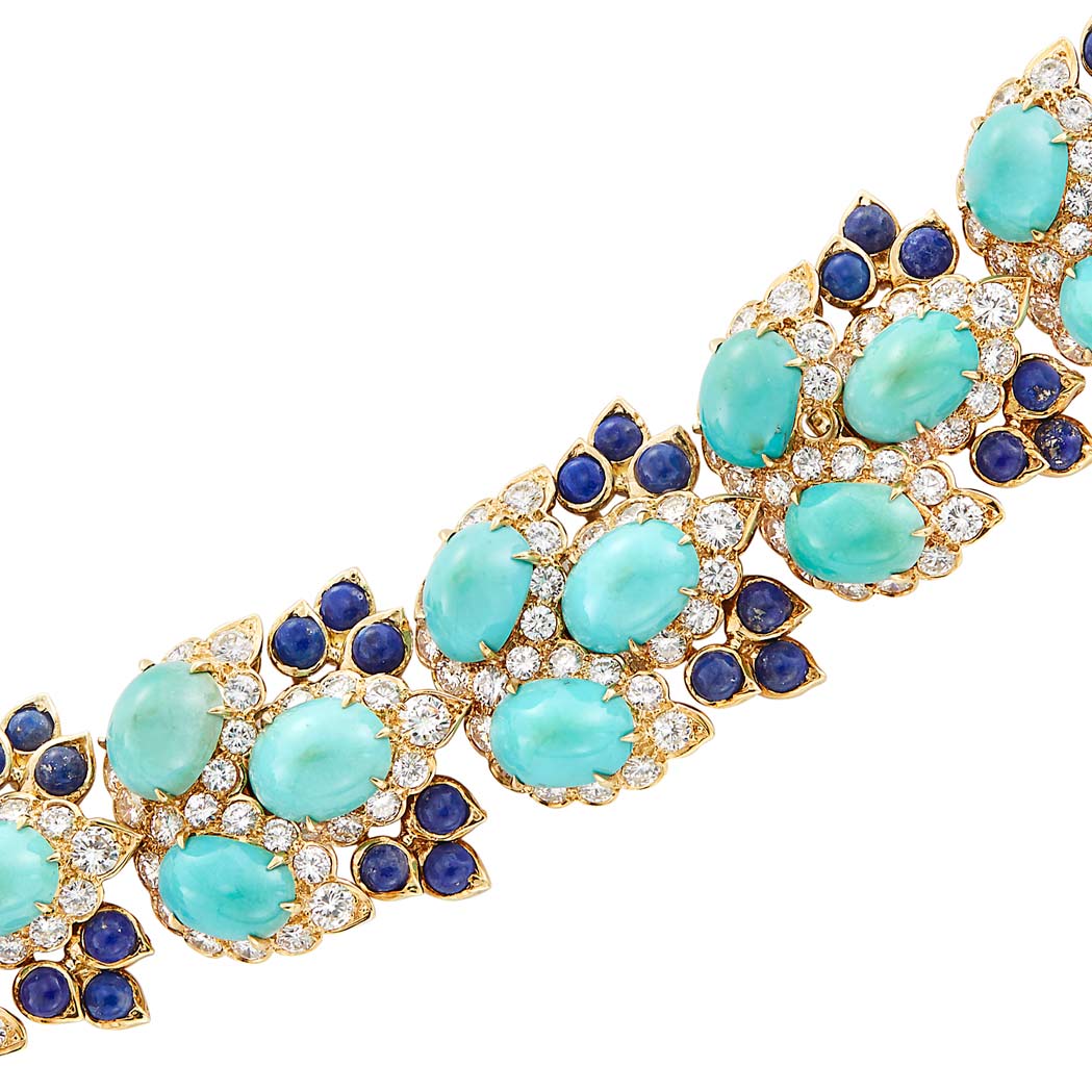 Lot image - Gold, Turquoise, Diamond and Lapis Bracelet
