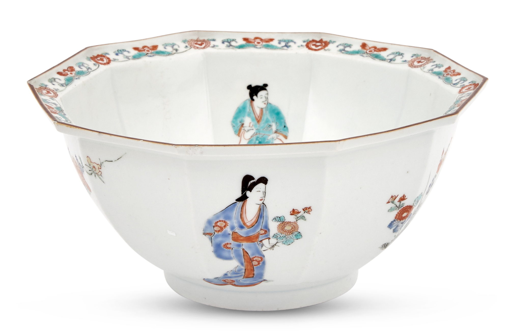 Lot image - Japanese Porcelain Arita Kakiemon Decagonal Bowl