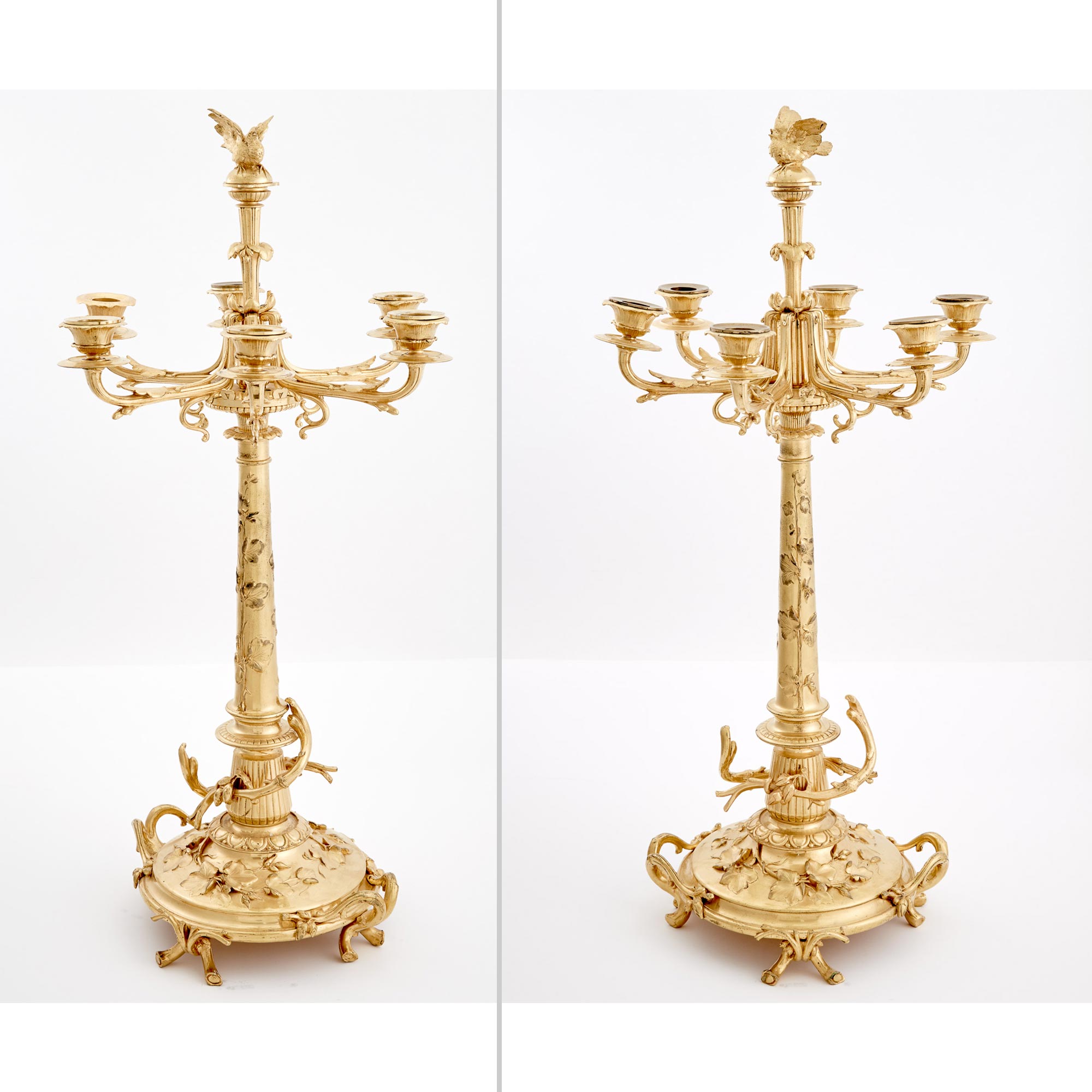 Lot image - Pair of Christofle Gilt-Metal Six-Light Candelabra
