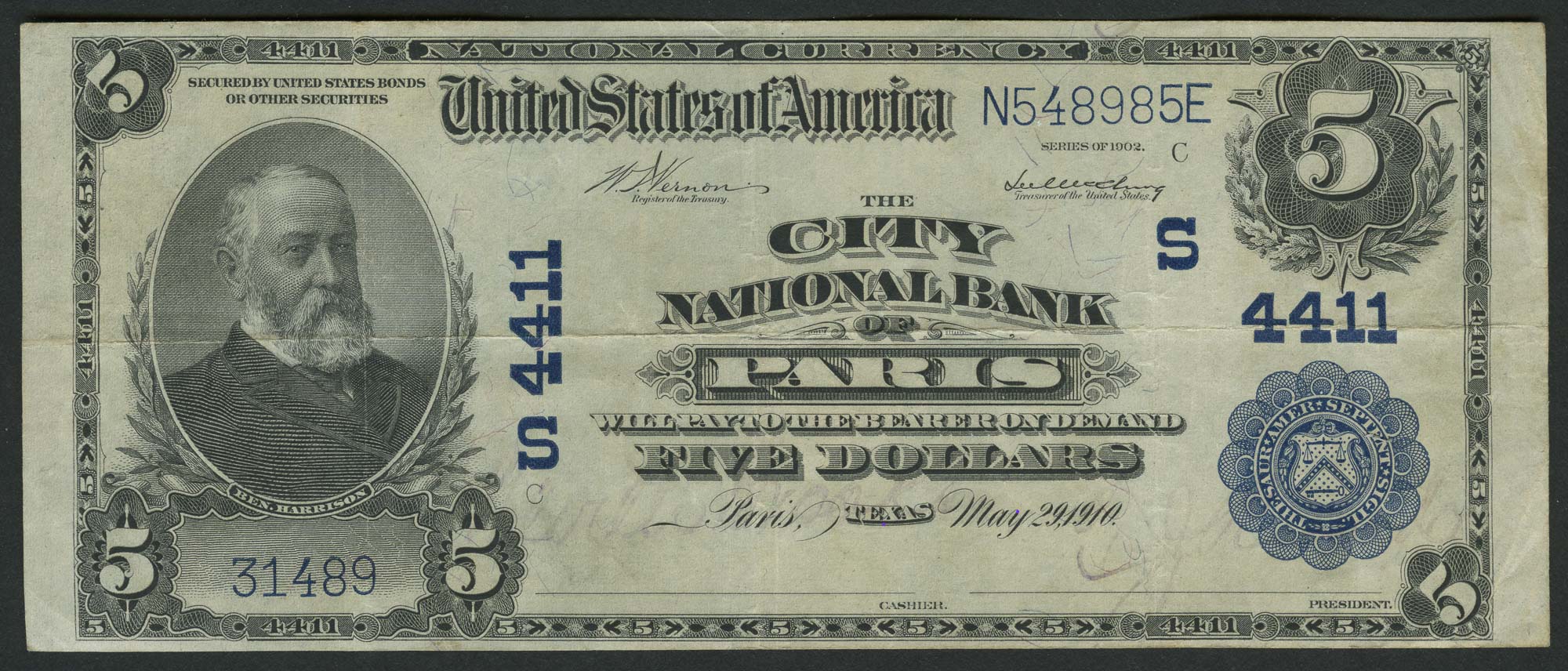 Lot image - United States $5 National Bank Note, Series 3, Fr. 607