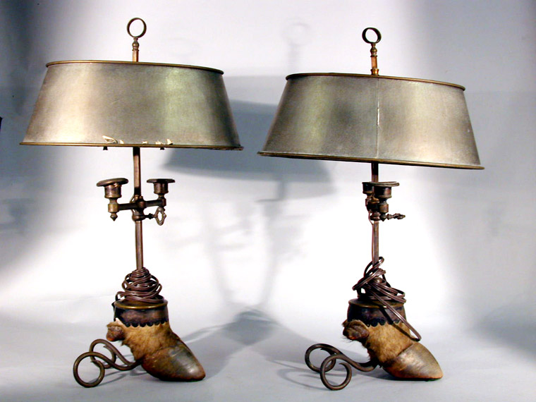Lot image - Pair of Brass Mounted Animal Hoof Lamps