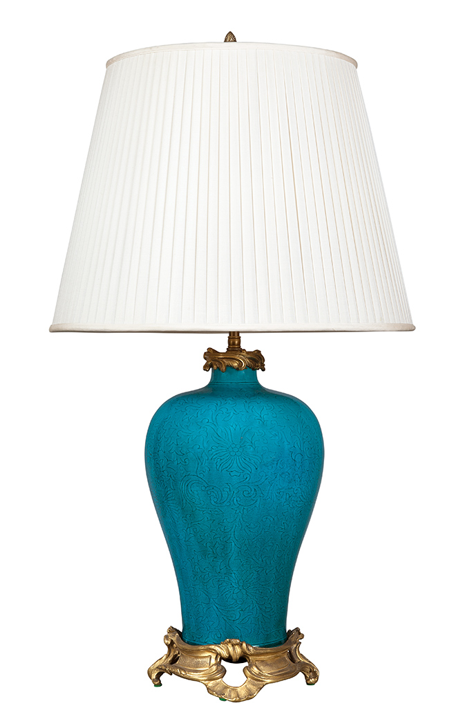 Lot image - Louis XV Style Gilt-Bronze Mounted Chinese Turquoise Glazed Ceramic Vase