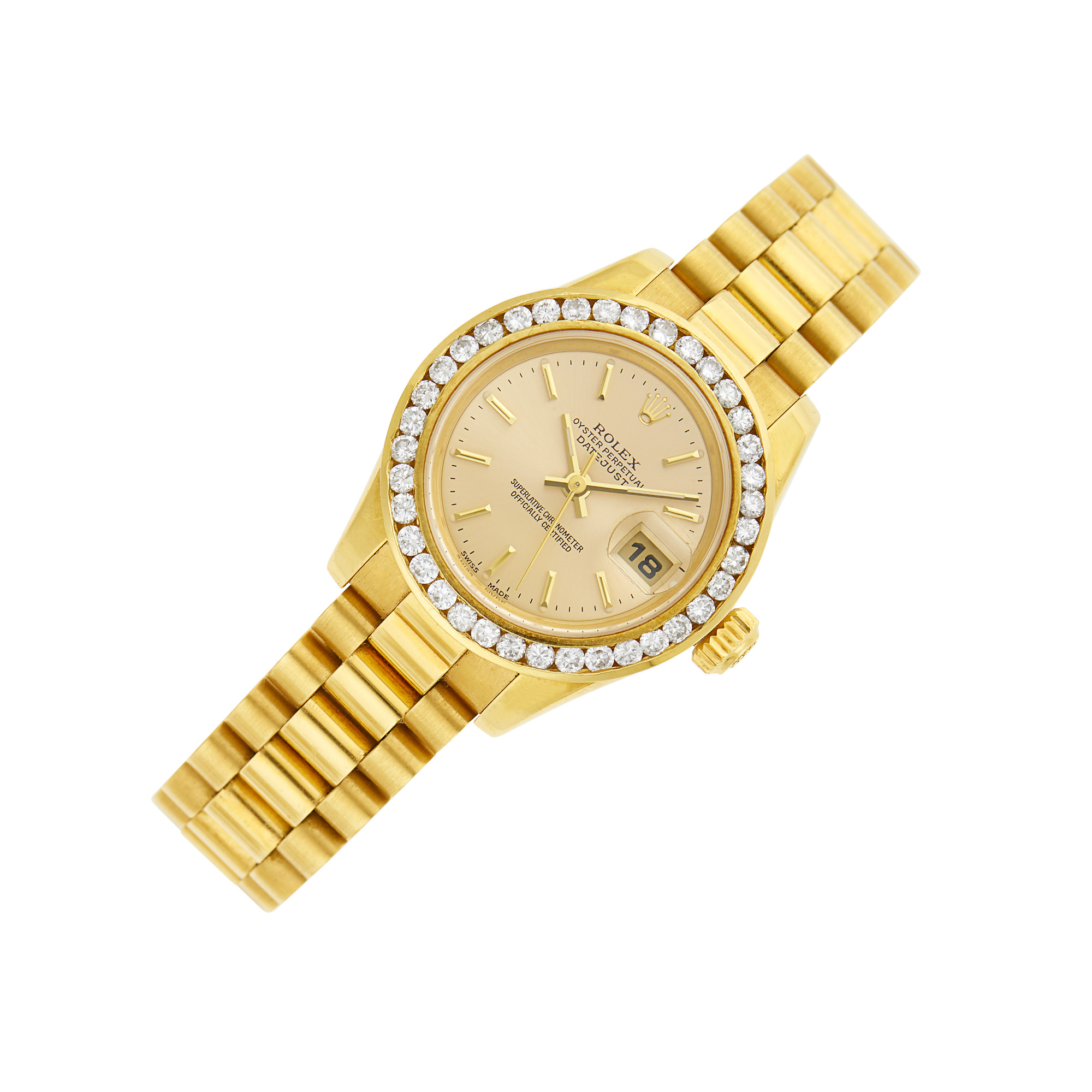 Lot image - Rolex Gold and Diamond Oyster Perpetual Day Date Wristwatch