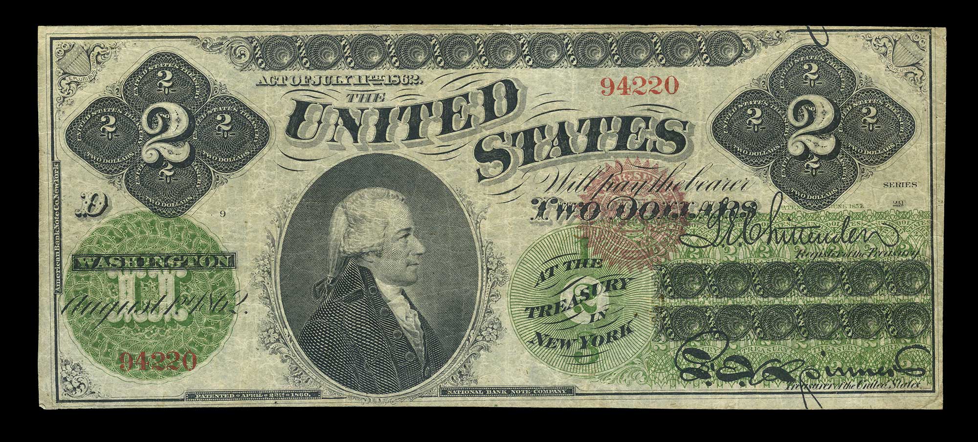 Lot image - United States $2 1862 Legal Tender, Fr. 41