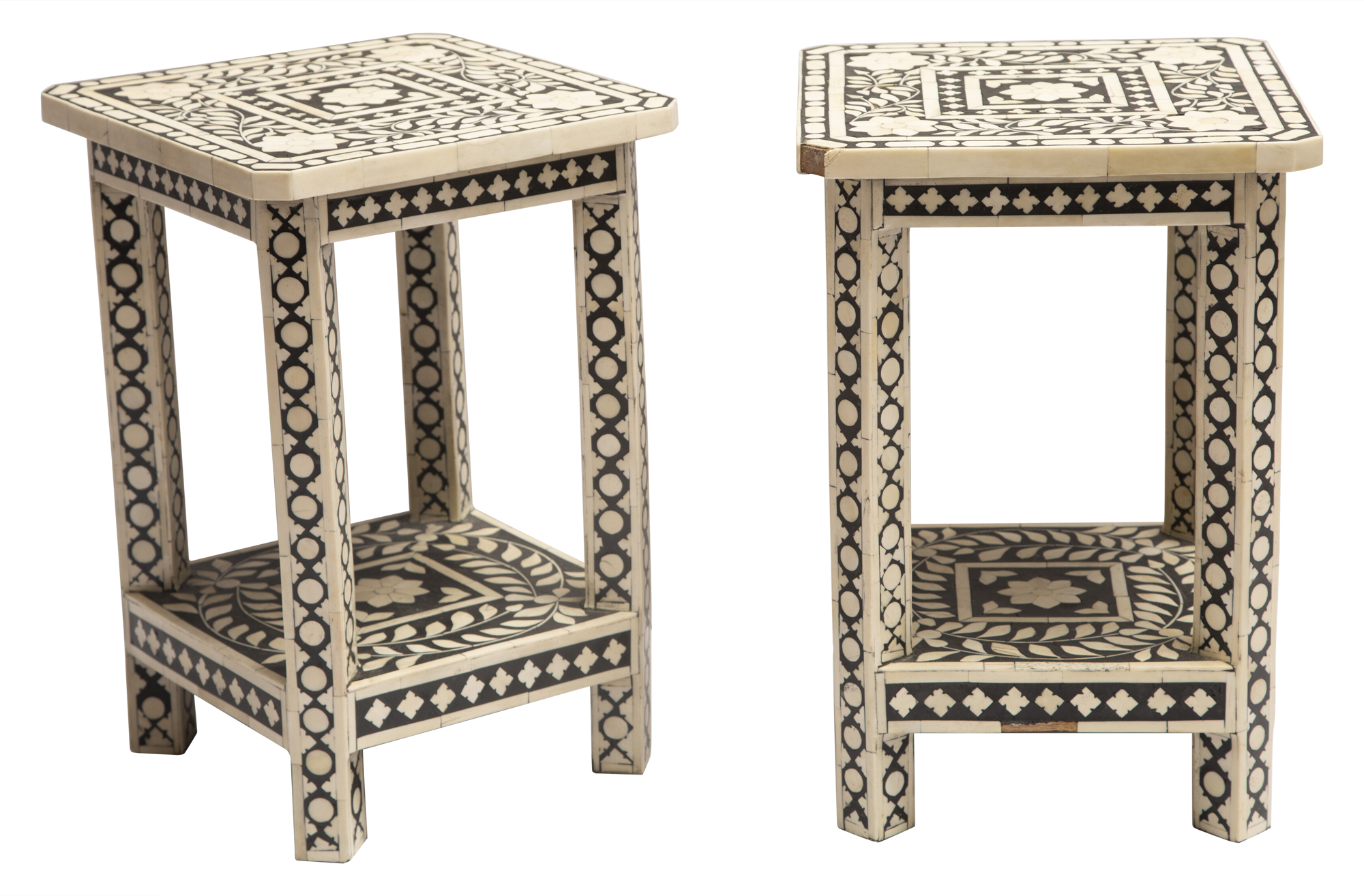 Lot image - Pair of Bone-Inlaid Tabourets