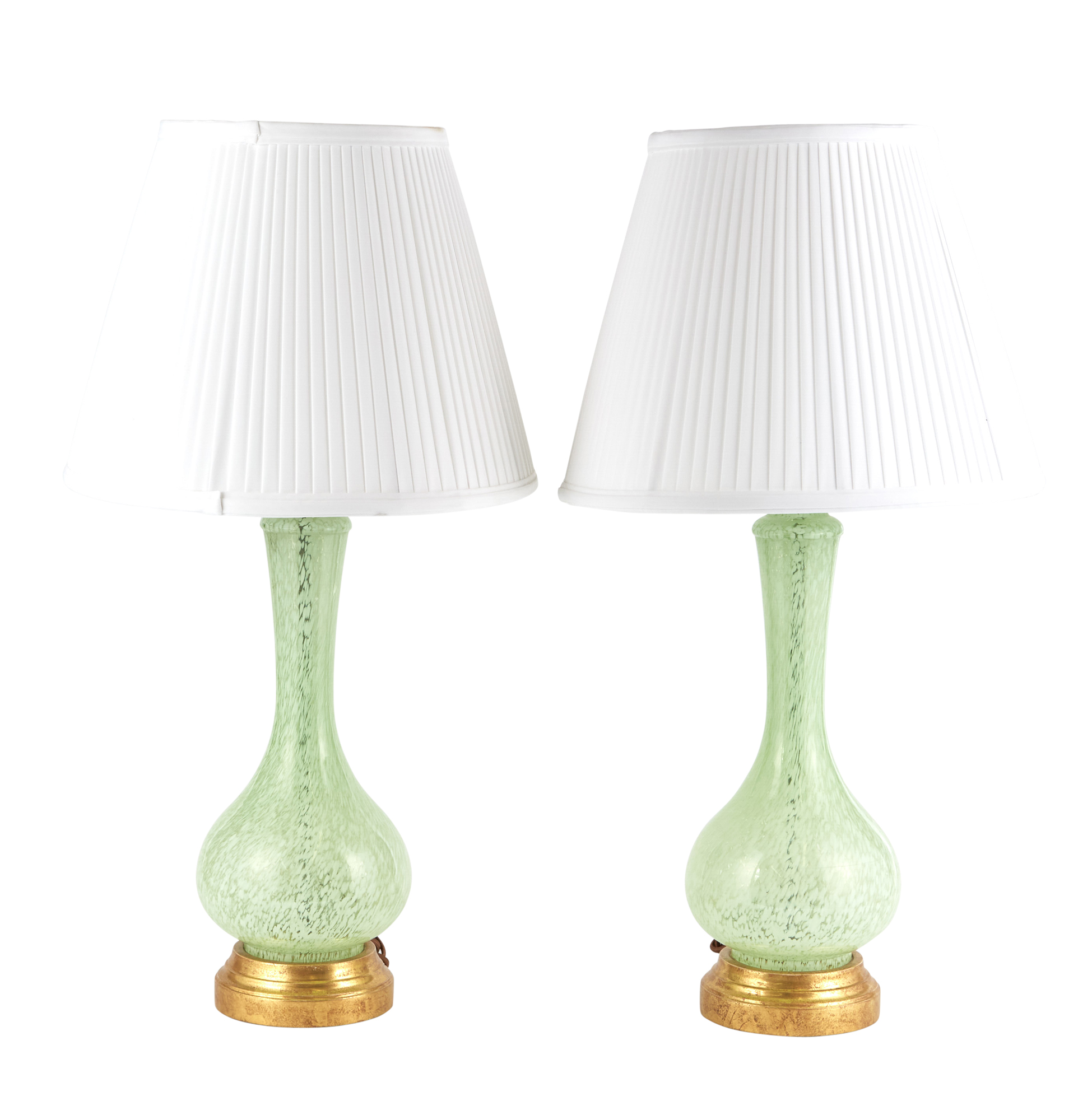 Lot image - Pair of Green Glass Bottle Vases as Lamps