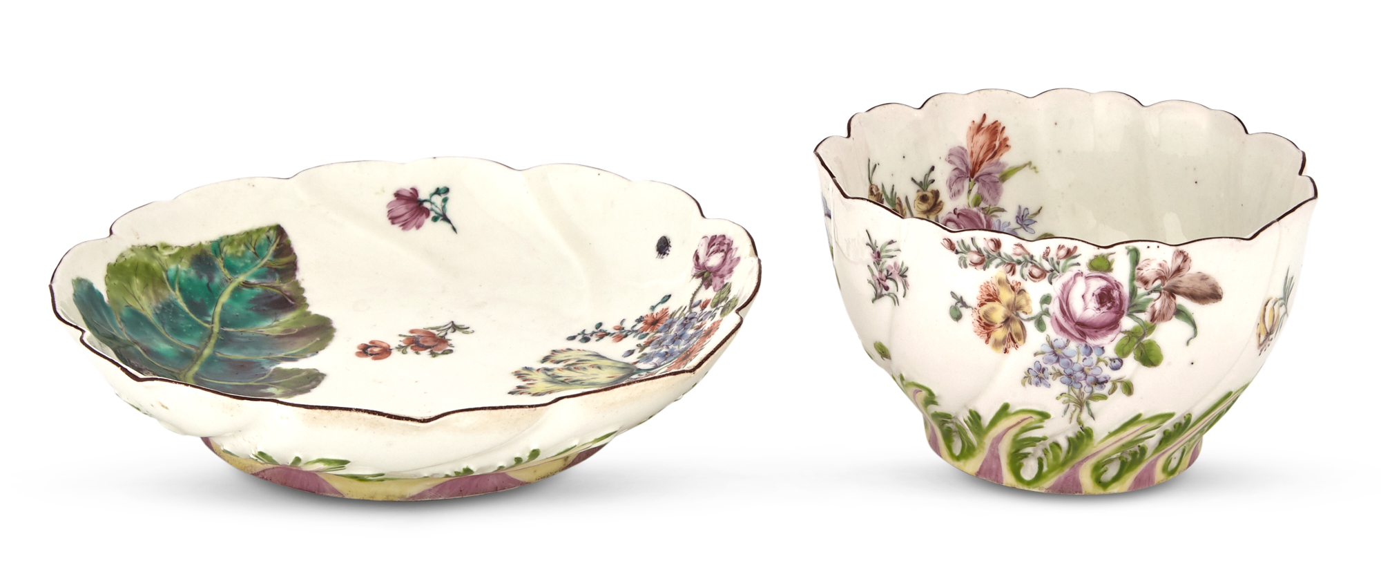 Lot image - Chelsea Porcelain Spiral Gadrooned Bowl and Stand