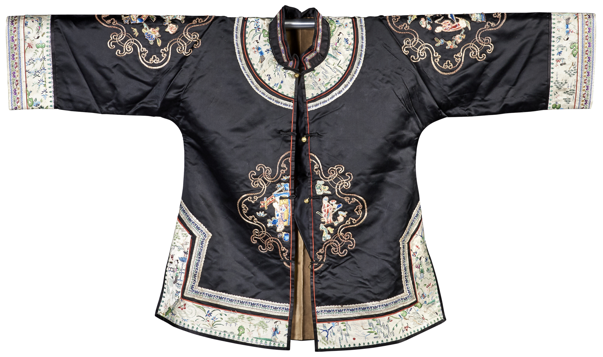 Lot image - A Chinese Embroidered Black Silk Jacket