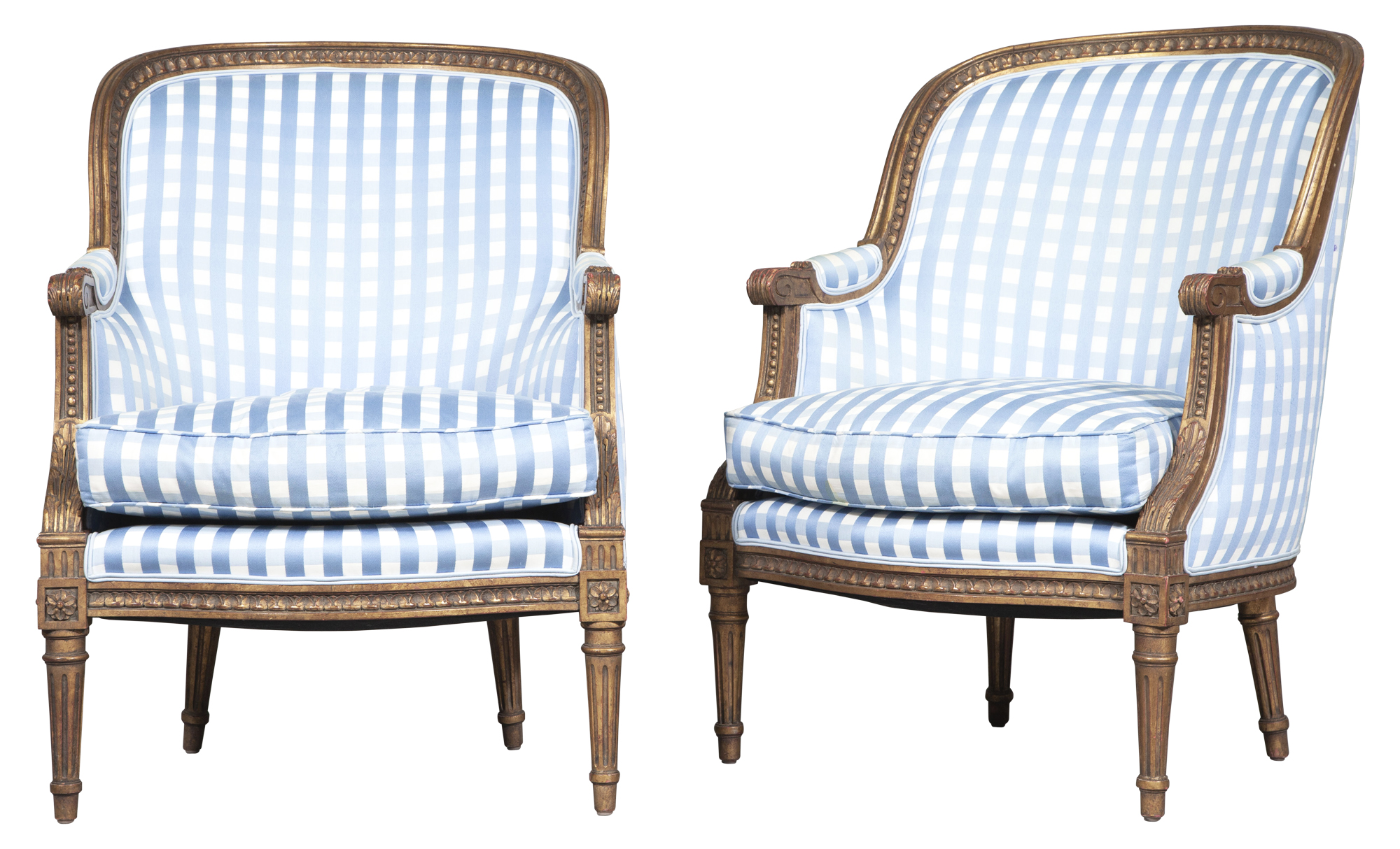 Lot image - Pair of Louis XVI Style Upholstered Giltwood Bergères