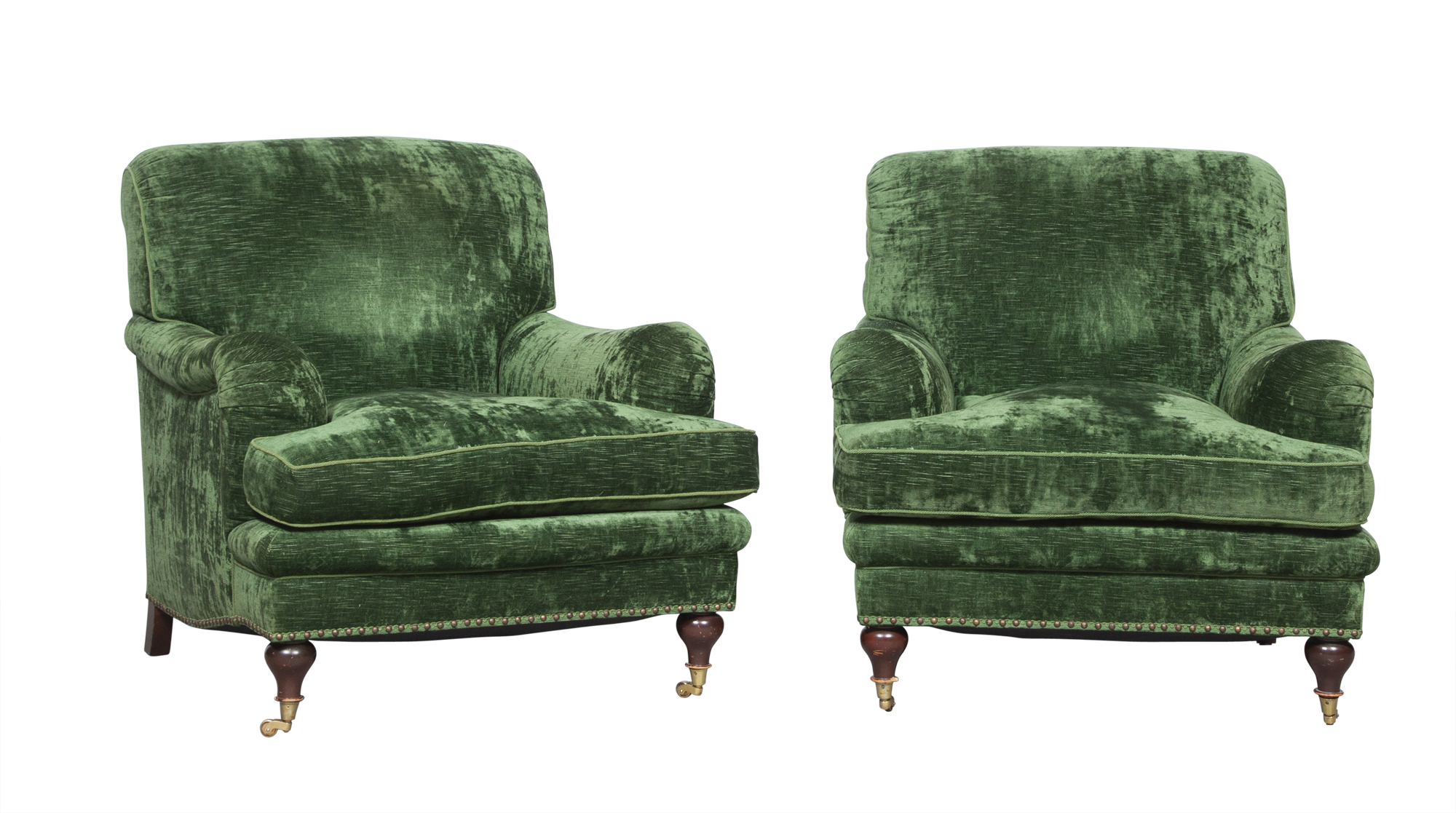 Lot image - Pair of Green Velvet Club Chairs