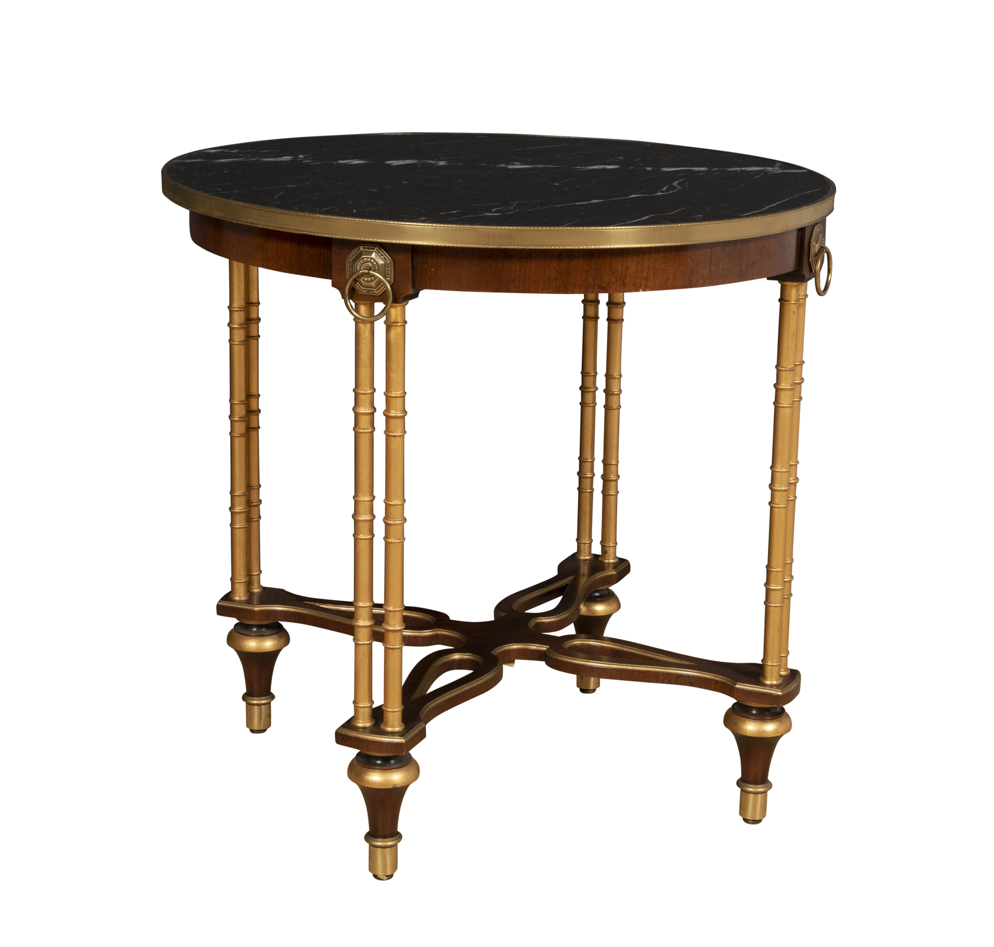 Lot image - Louis XVI Style Marble Top Parcel-Gilt Mahogany Center Table