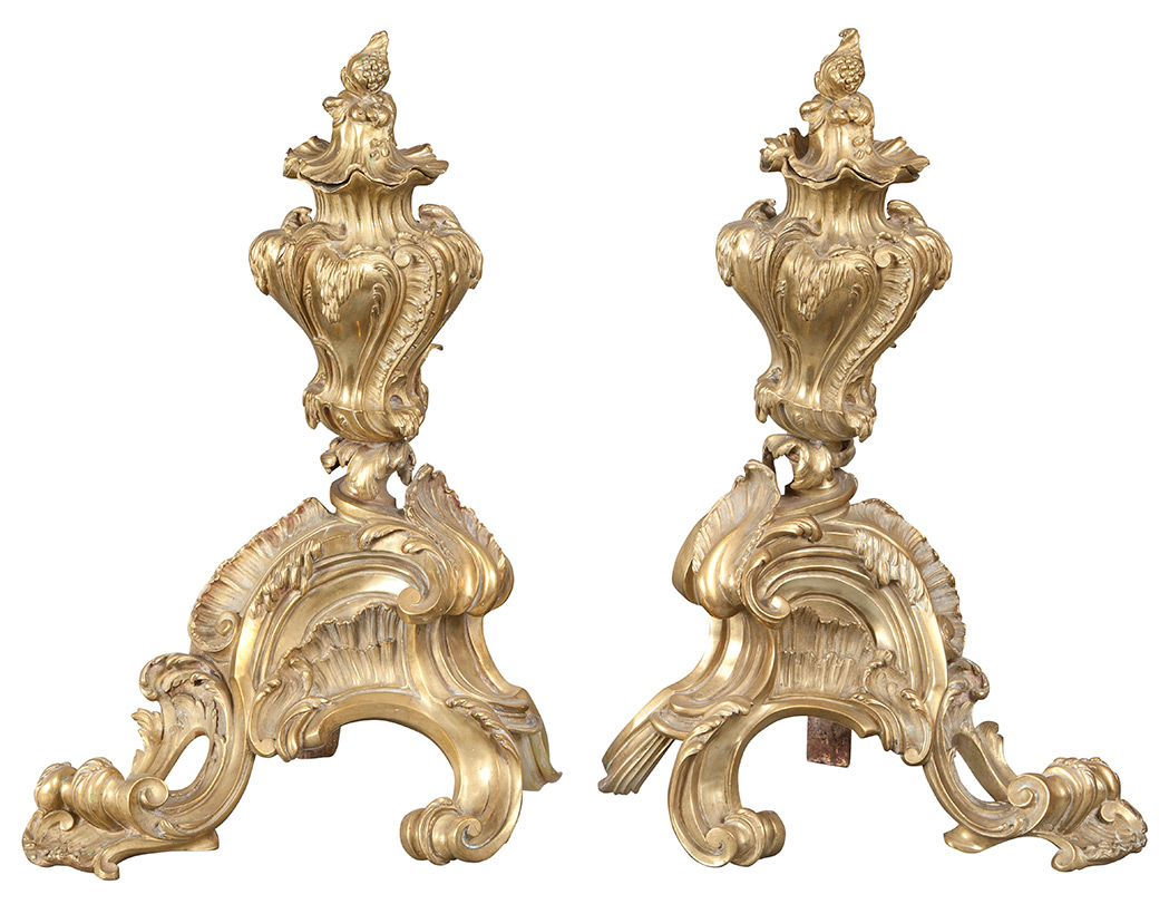 Lot image - Pair of Louis XV Style Gilt-Bronze Chenets