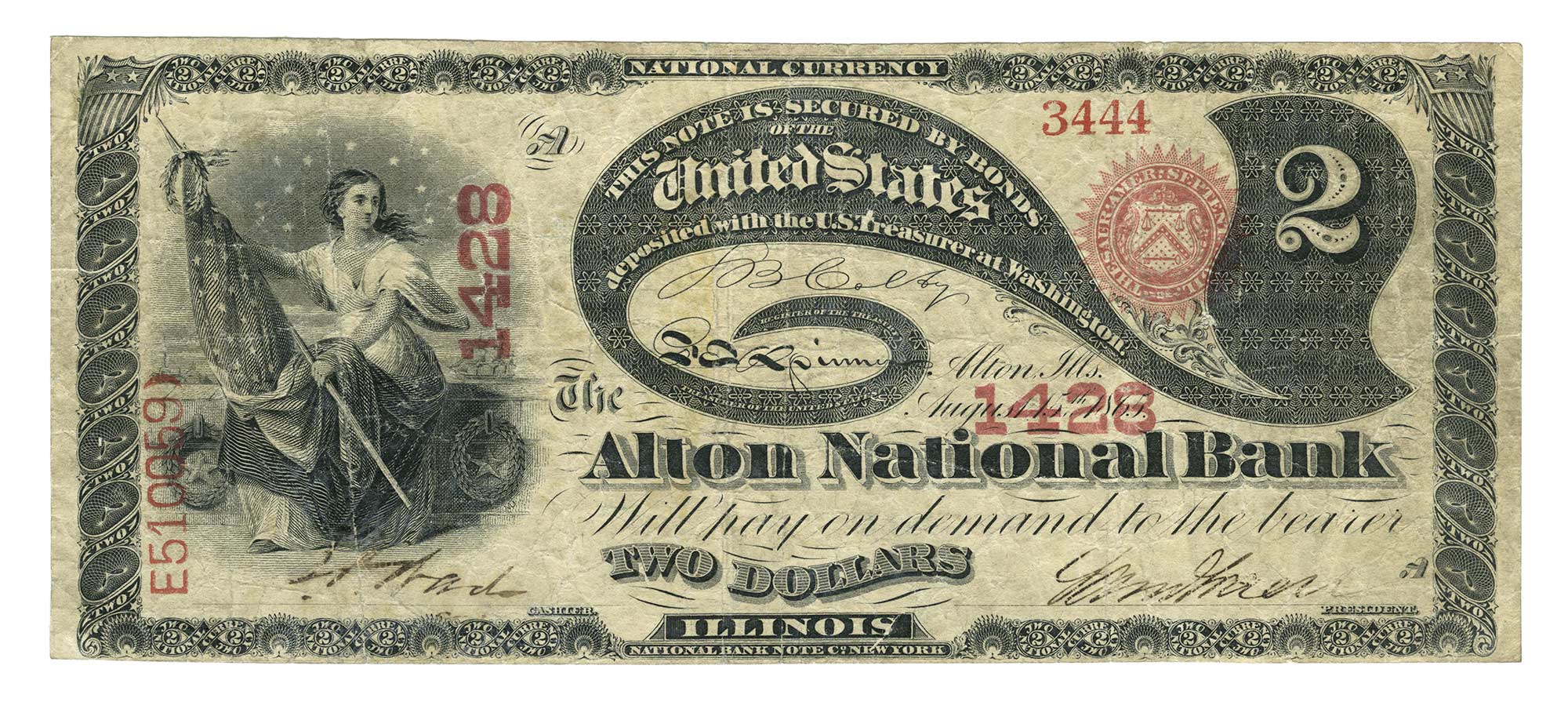 Lot image - United States $2 1865 Lazy Deuce National Bank Note, Fr. 387