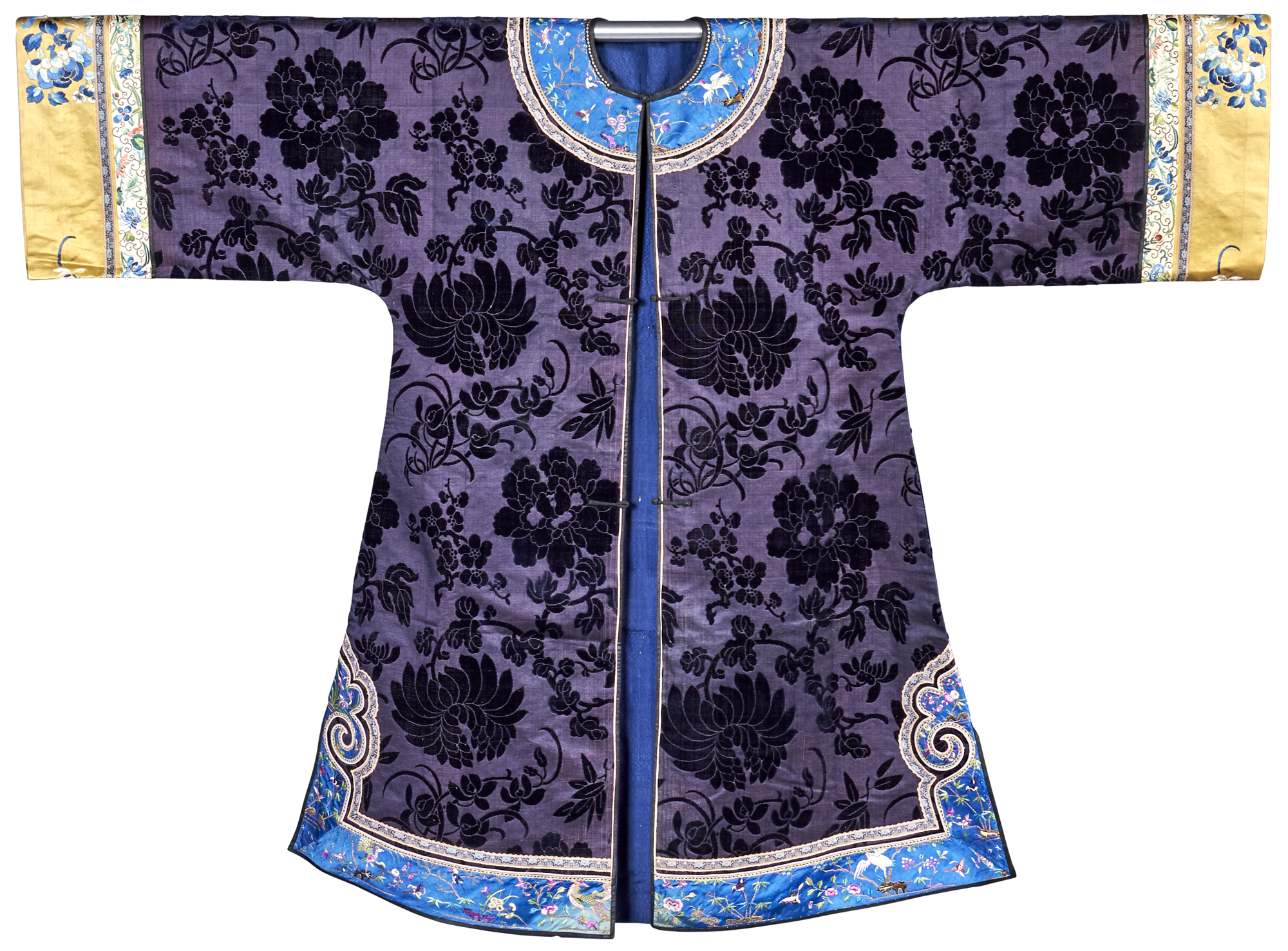 Lot image - A Chinese Dark Blue Silk Cut Velvet Robe